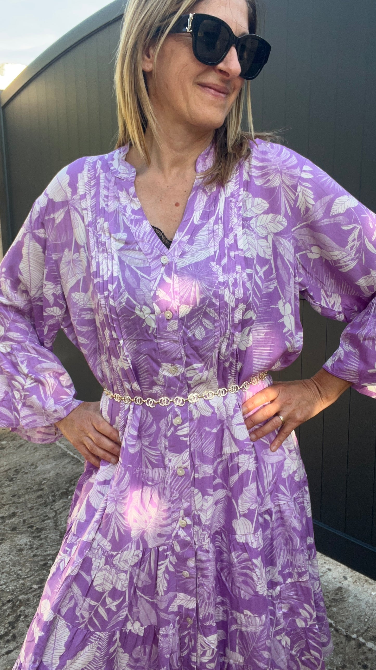 ROBE PARME/BLANC FLEURIE
