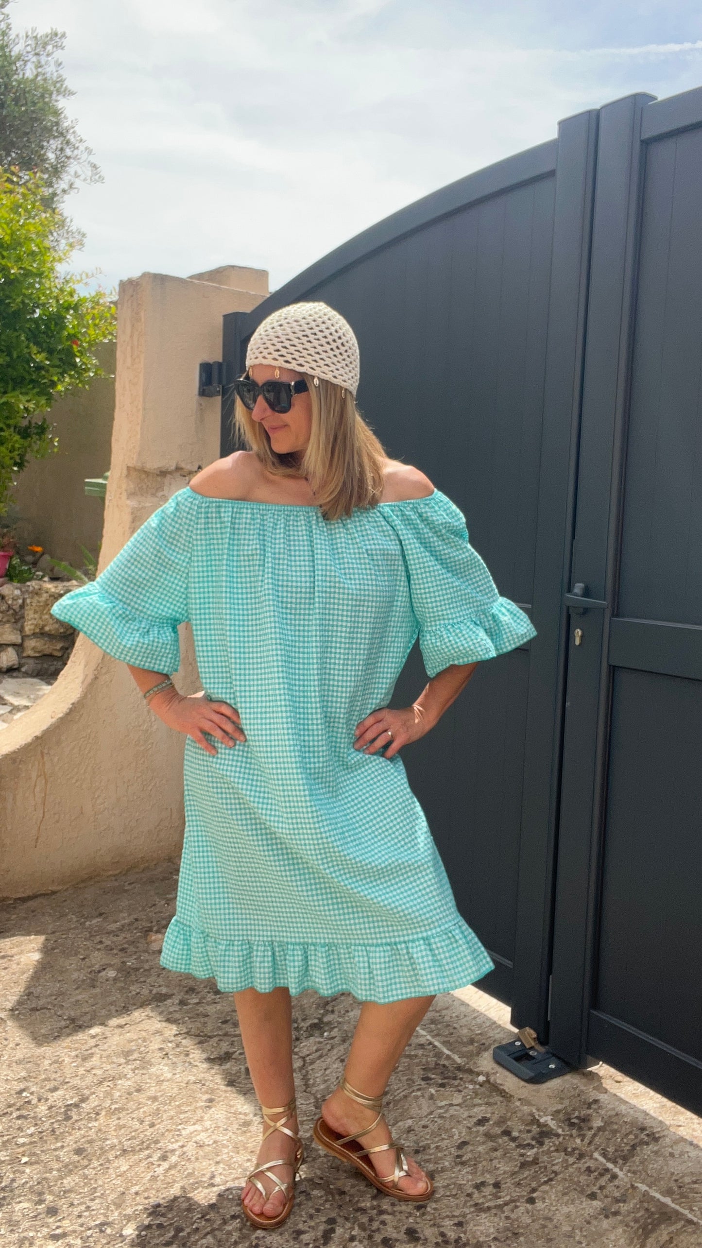 ROBE VICHY VERT TURQUOISE