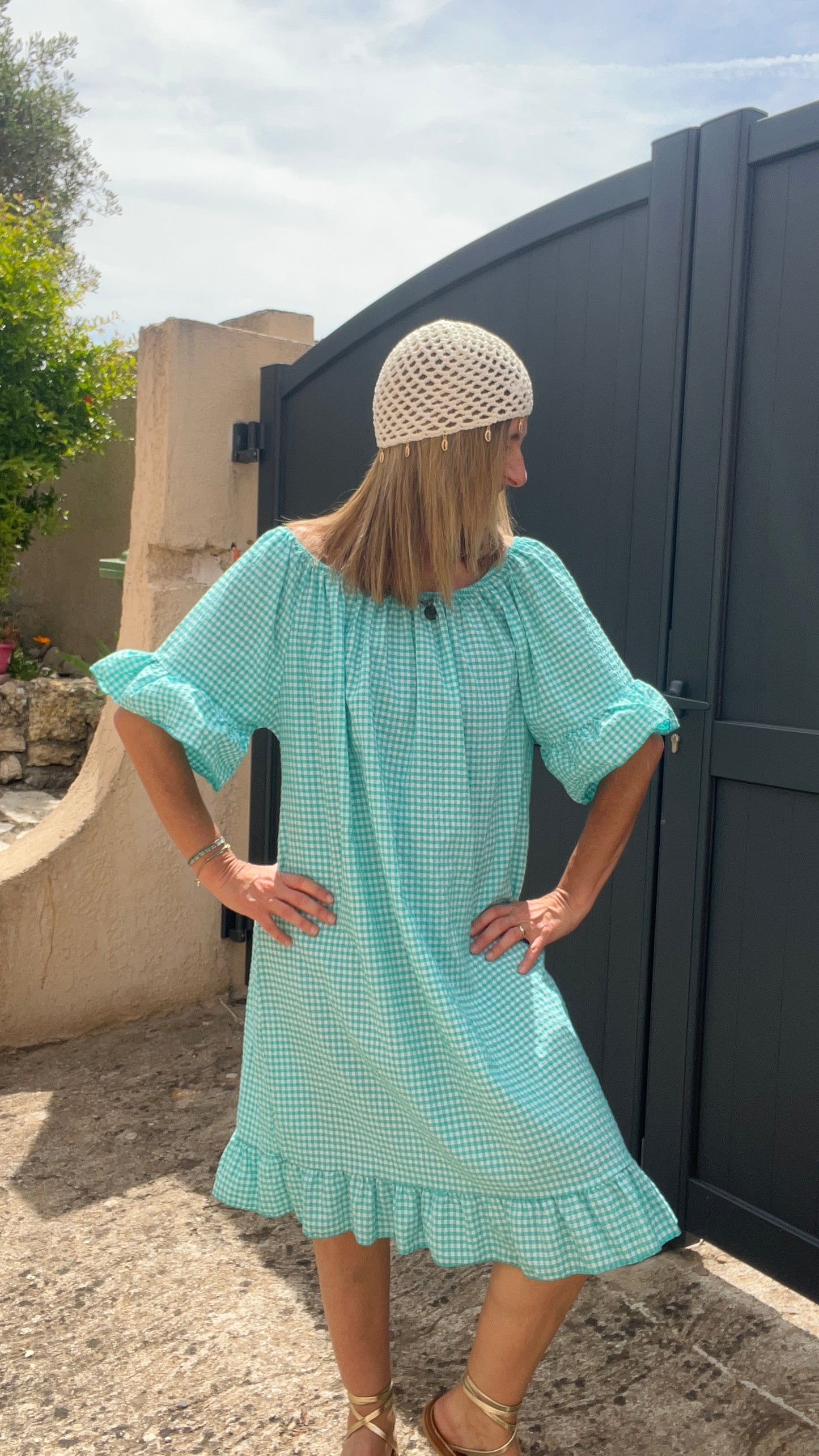 ROBE VICHY VERT TURQUOISE