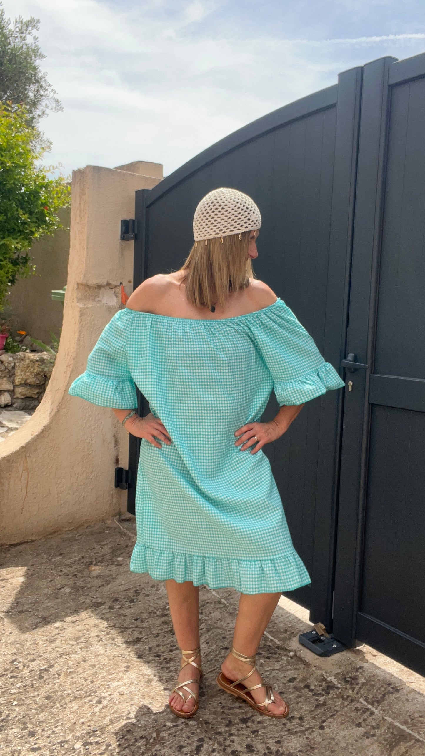 ROBE VICHY VERT TURQUOISE