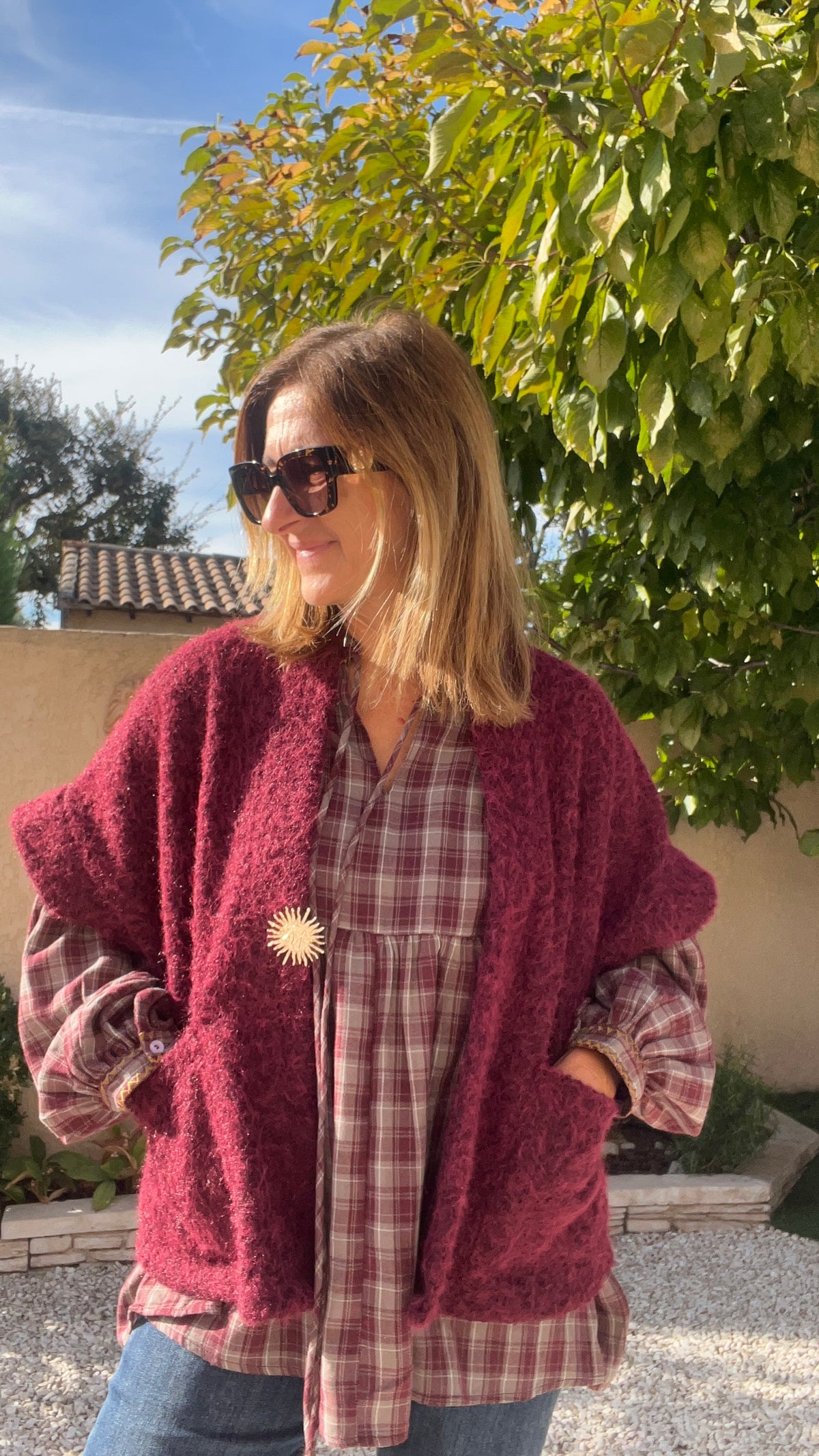 VESTE BORDEAUX MANCHES COURTES "SOLEIL"