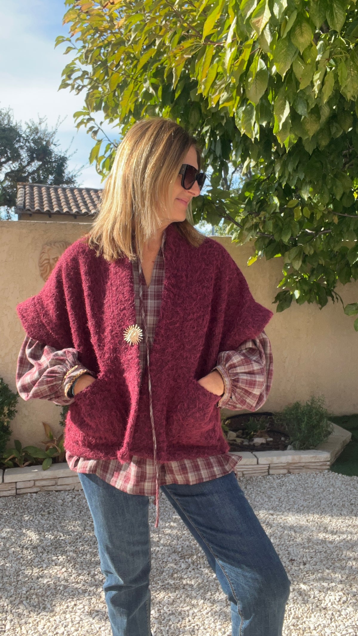 VESTE BORDEAUX MANCHES COURTES "SOLEIL"