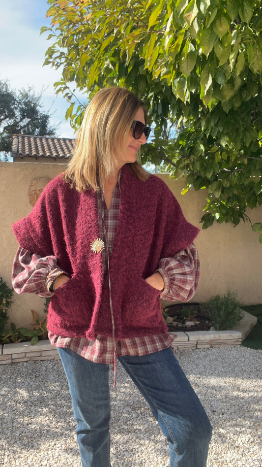 VESTE BORDEAUX MANCHES COURTES "SOLEIL"