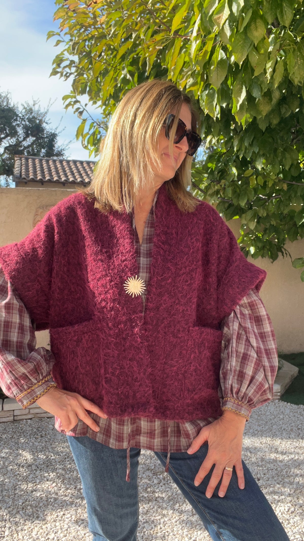 VESTE BORDEAUX MANCHES COURTES "SOLEIL"