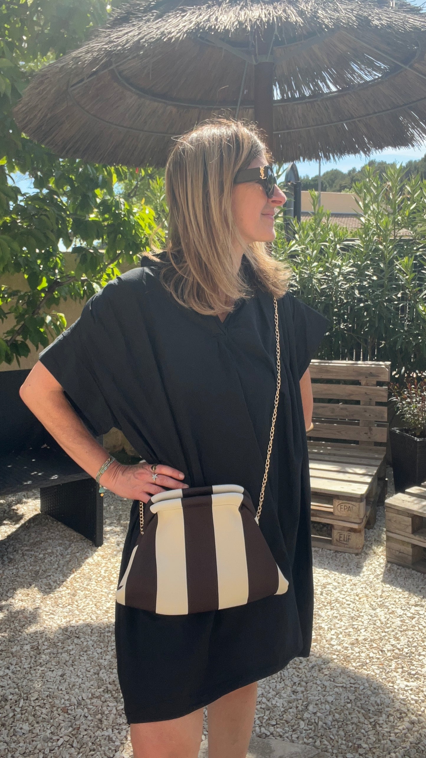 POCHETTE RAYÉE CHOCOLAT/BEIGE