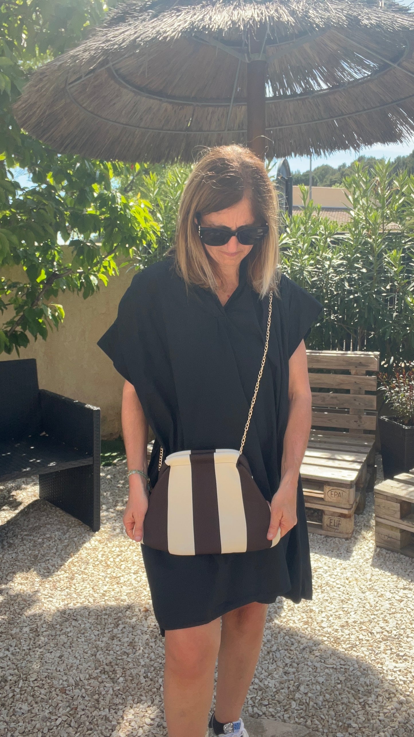 POCHETTE RAYÉE CHOCOLAT/BEIGE