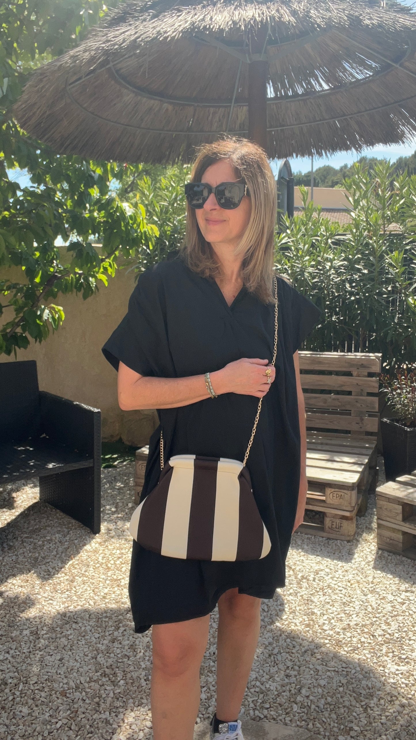 POCHETTE RAYÉE CHOCOLAT/BEIGE