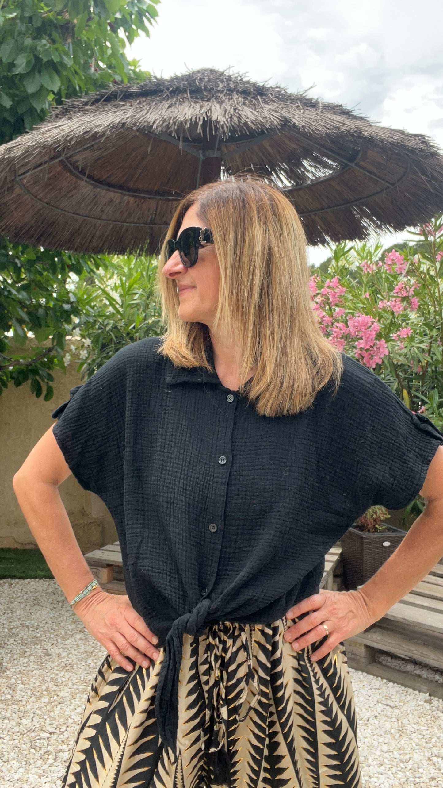 CHEMISIER NOIR GAZE DE COTON