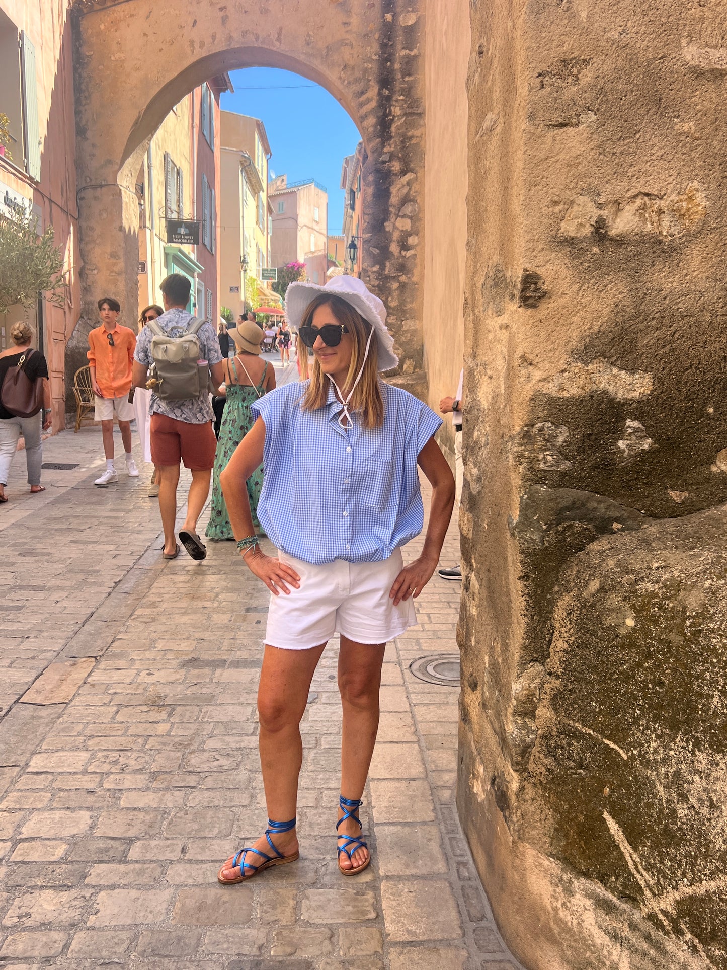 CHEMISIER SANS MANCHES VICHY BLEU/BLANC