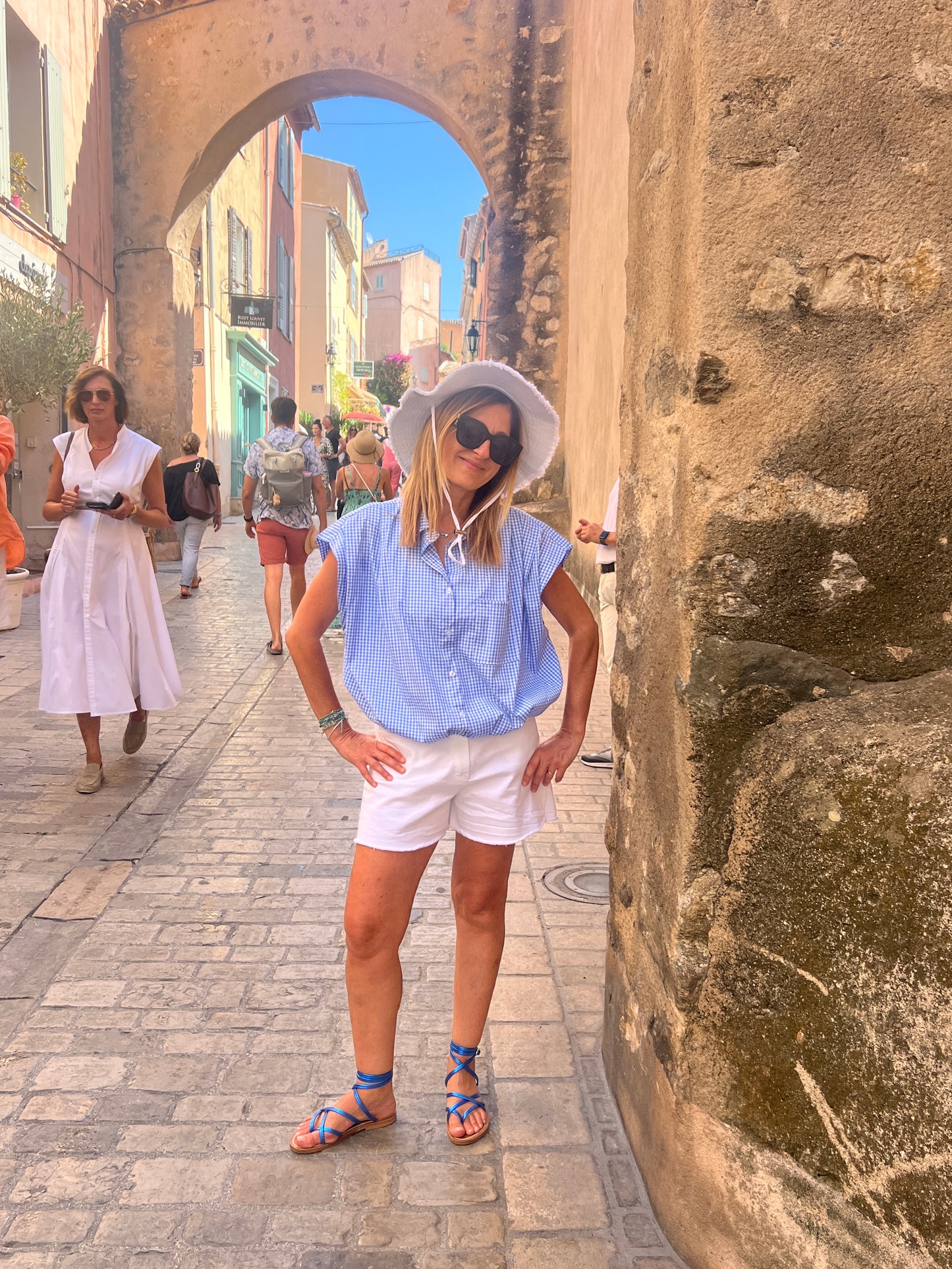 CHEMISIER SANS MANCHES VICHY BLEU/BLANC