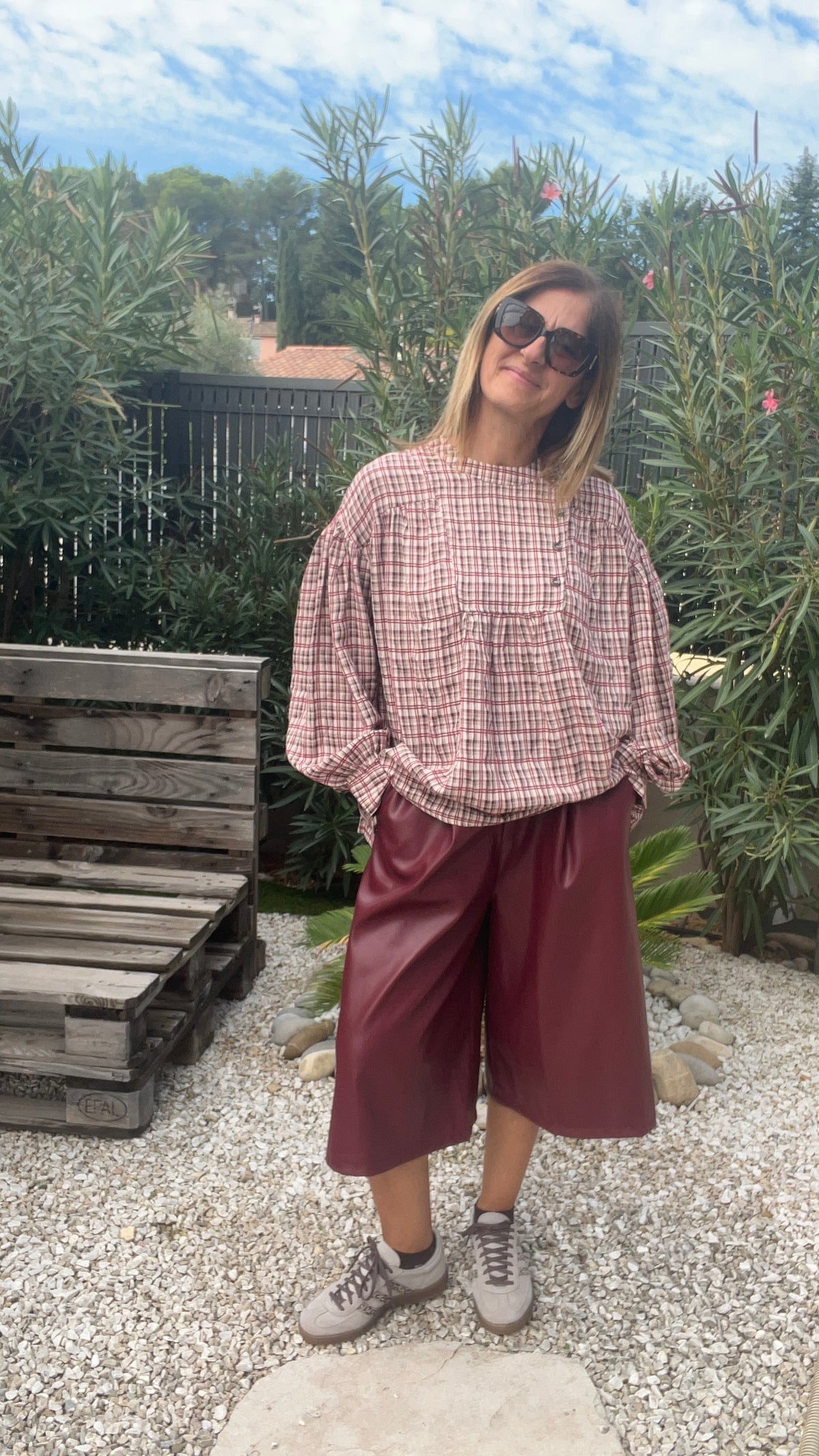CHEMISIER A CARREAUX BORDEAUX/BEIGE "GIOYA"