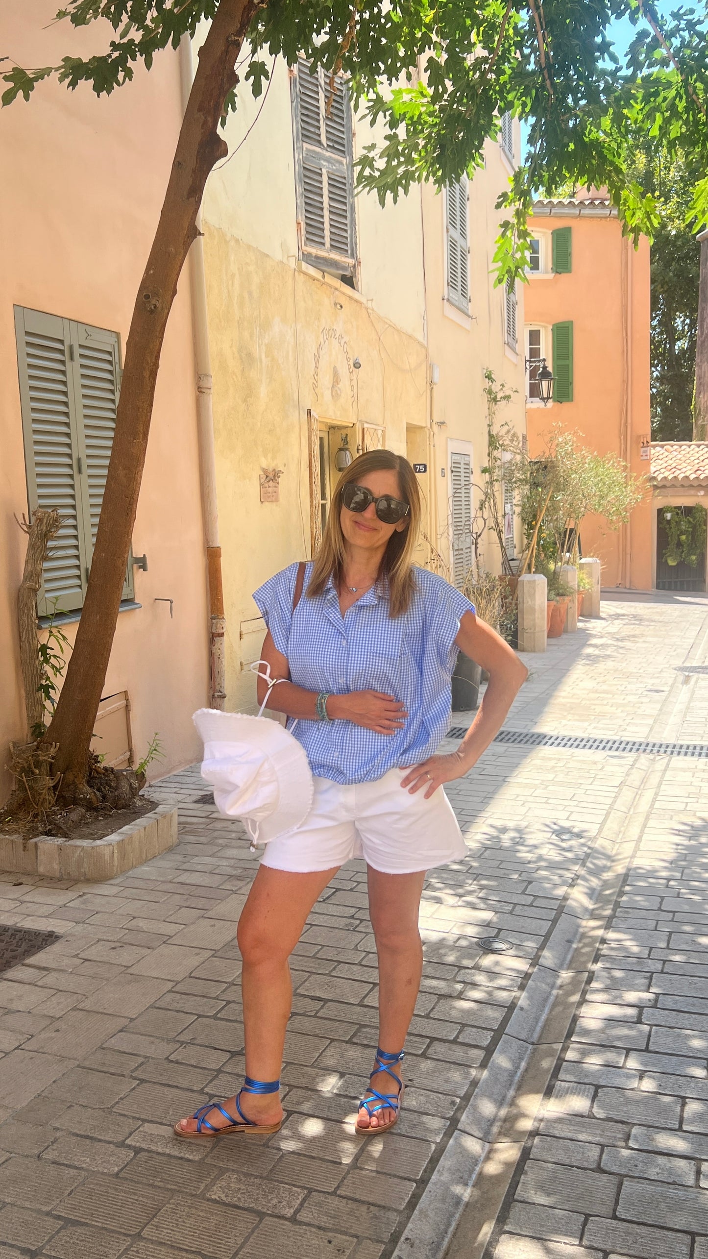 CHEMISIER SANS MANCHES VICHY BLEU/BLANC