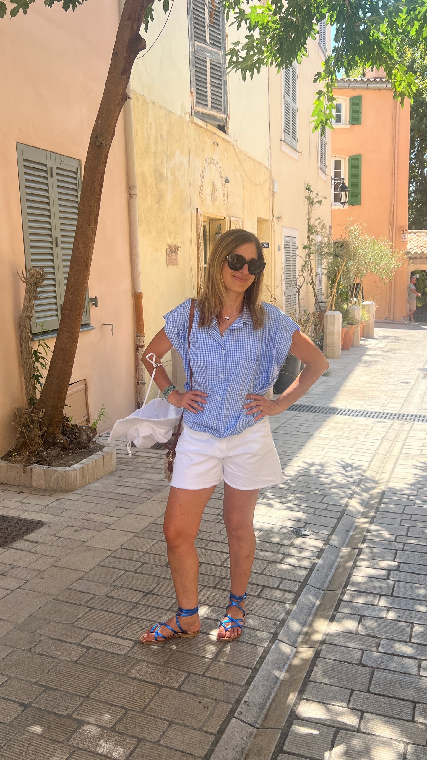 CHEMISIER SANS MANCHES VICHY BLEU/BLANC
