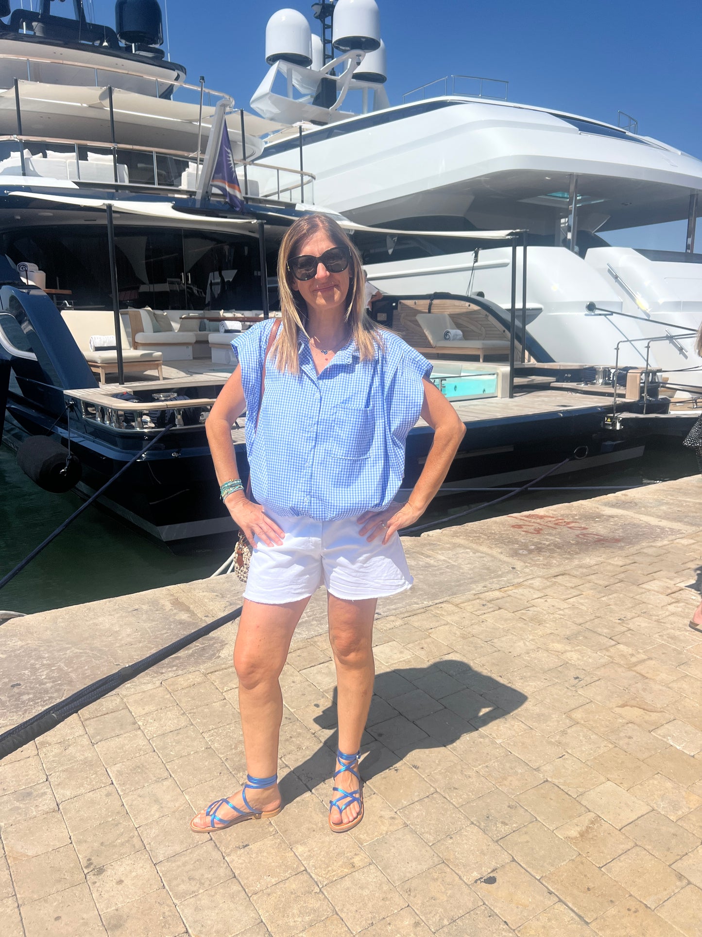 CHEMISIER SANS MANCHES VICHY BLEU/BLANC