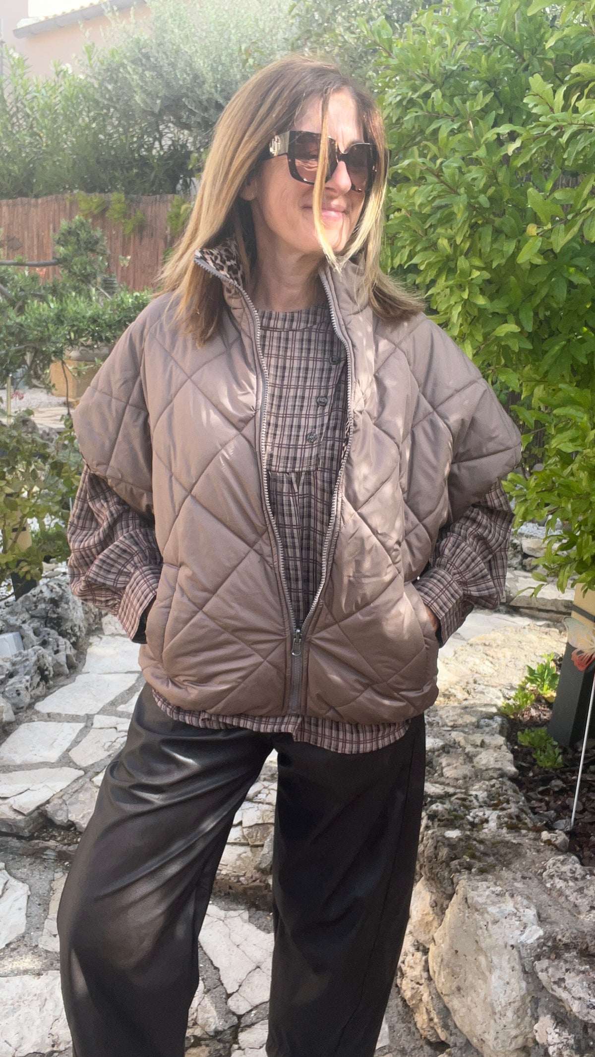 VESTE MATELASSEE TAUPE/LEOPARD REVERSIBLE