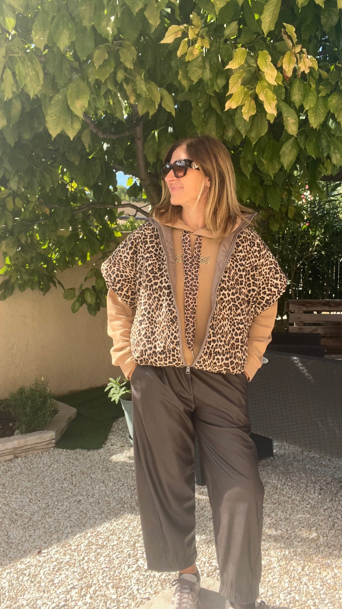 VESTE MATELASSEE TAUPE/LEOPARD REVERSIBLE