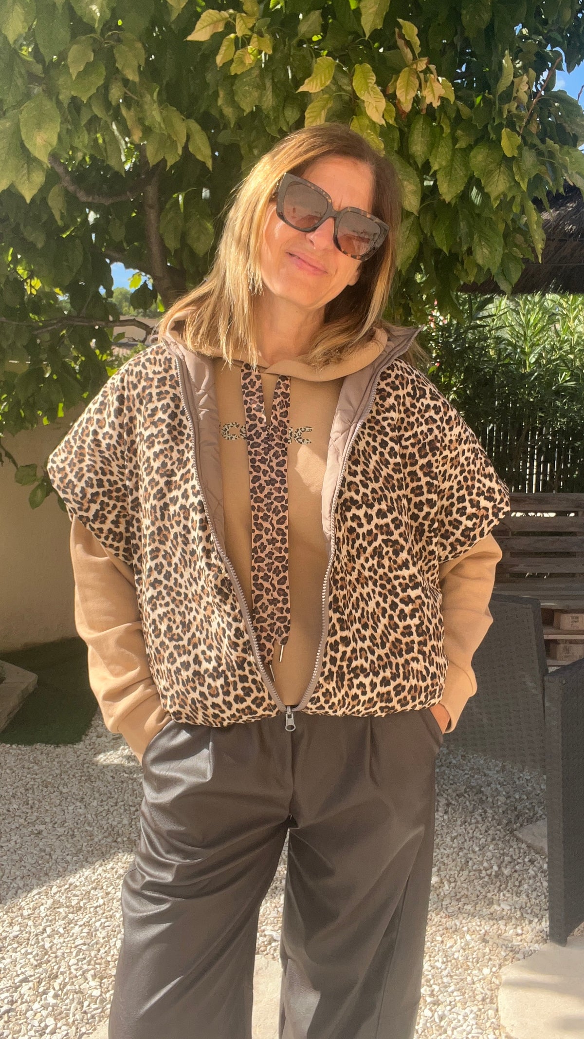 VESTE MATELASSEE TAUPE/LEOPARD REVERSIBLE