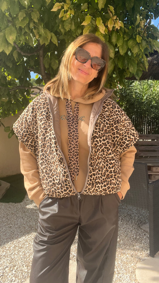 VESTE MATELASSEE TAUPE/LEOPARD REVERSIBLE