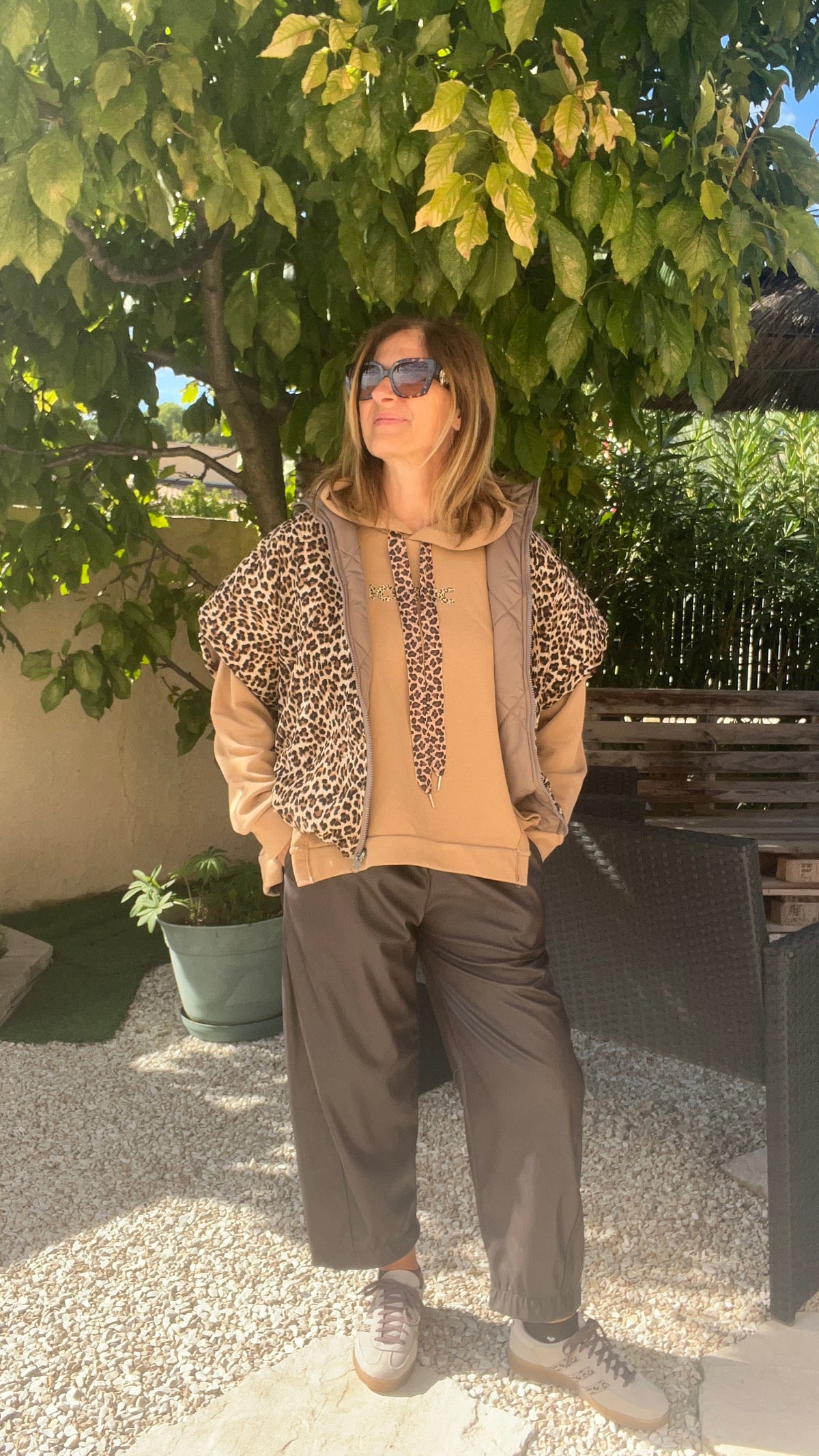 VESTE MATELASSEE TAUPE/LEOPARD REVERSIBLE