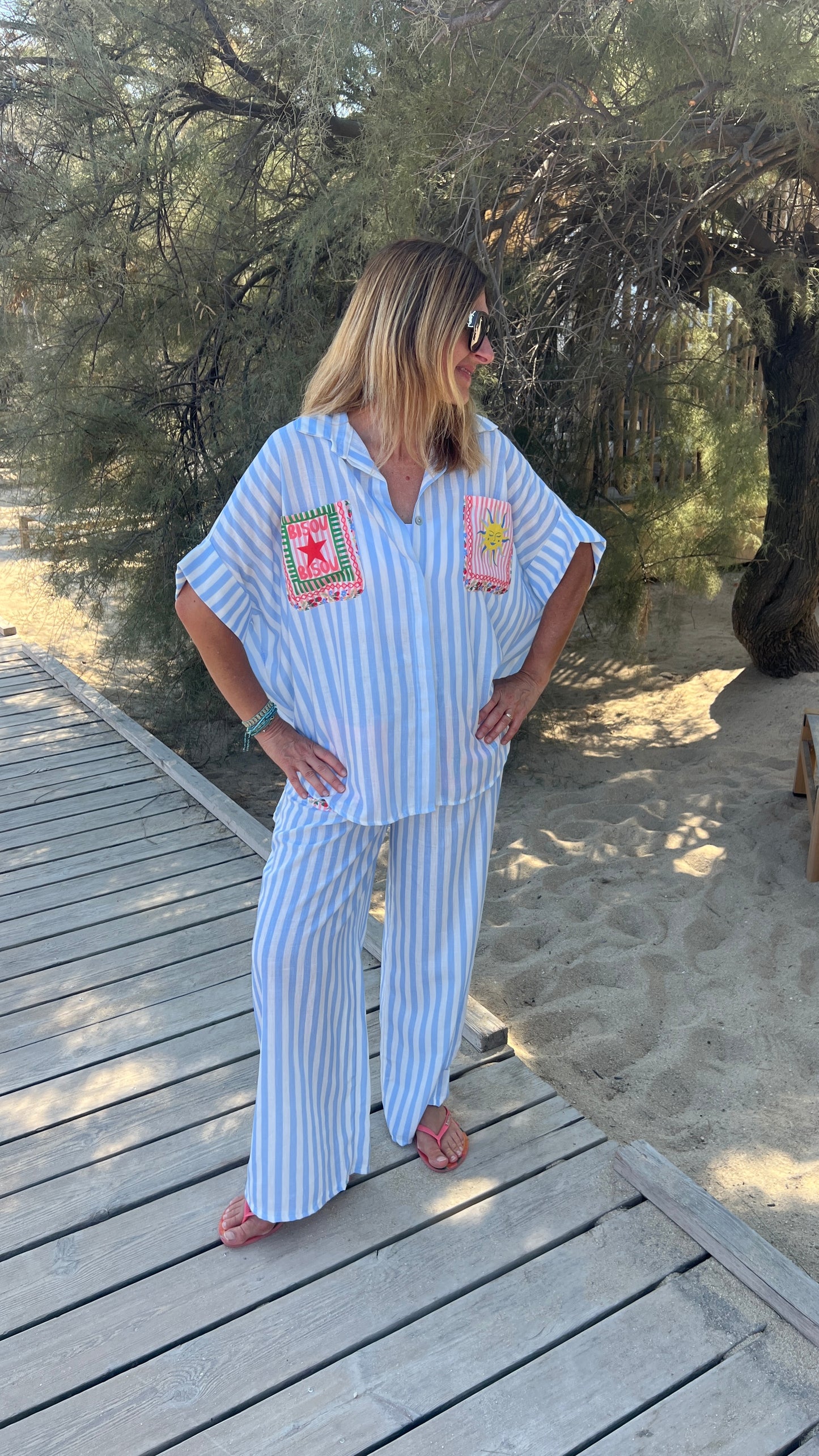 PANTALON RAYÉ BLEU/BLANC