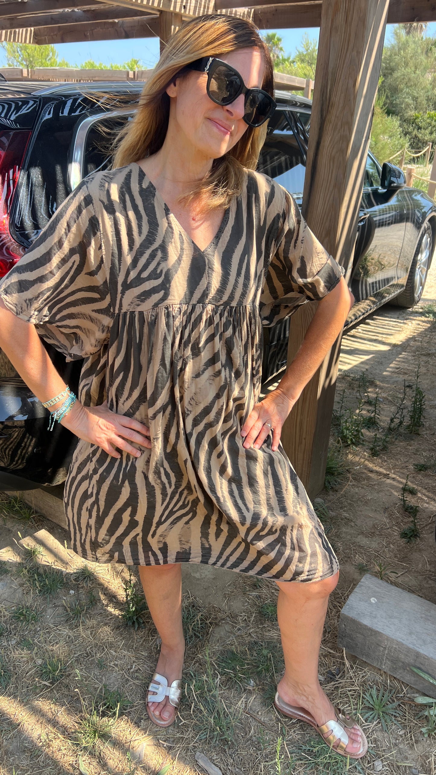 ROBE ZÉBRÉE CAMEL/BEIGE
