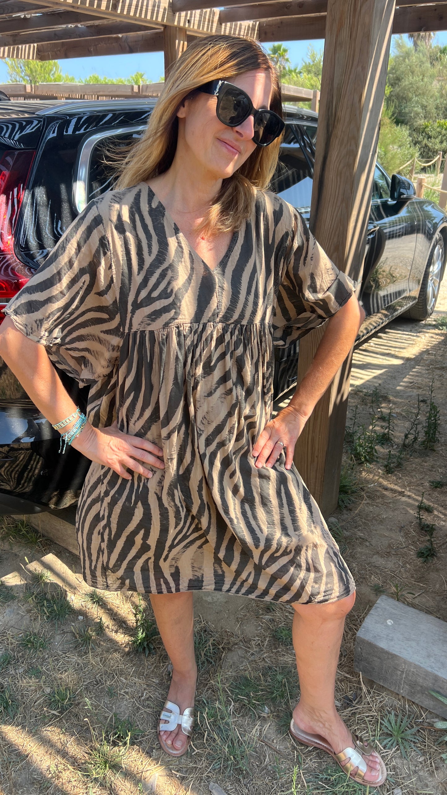 ROBE ZÉBRÉE CAMEL/BEIGE