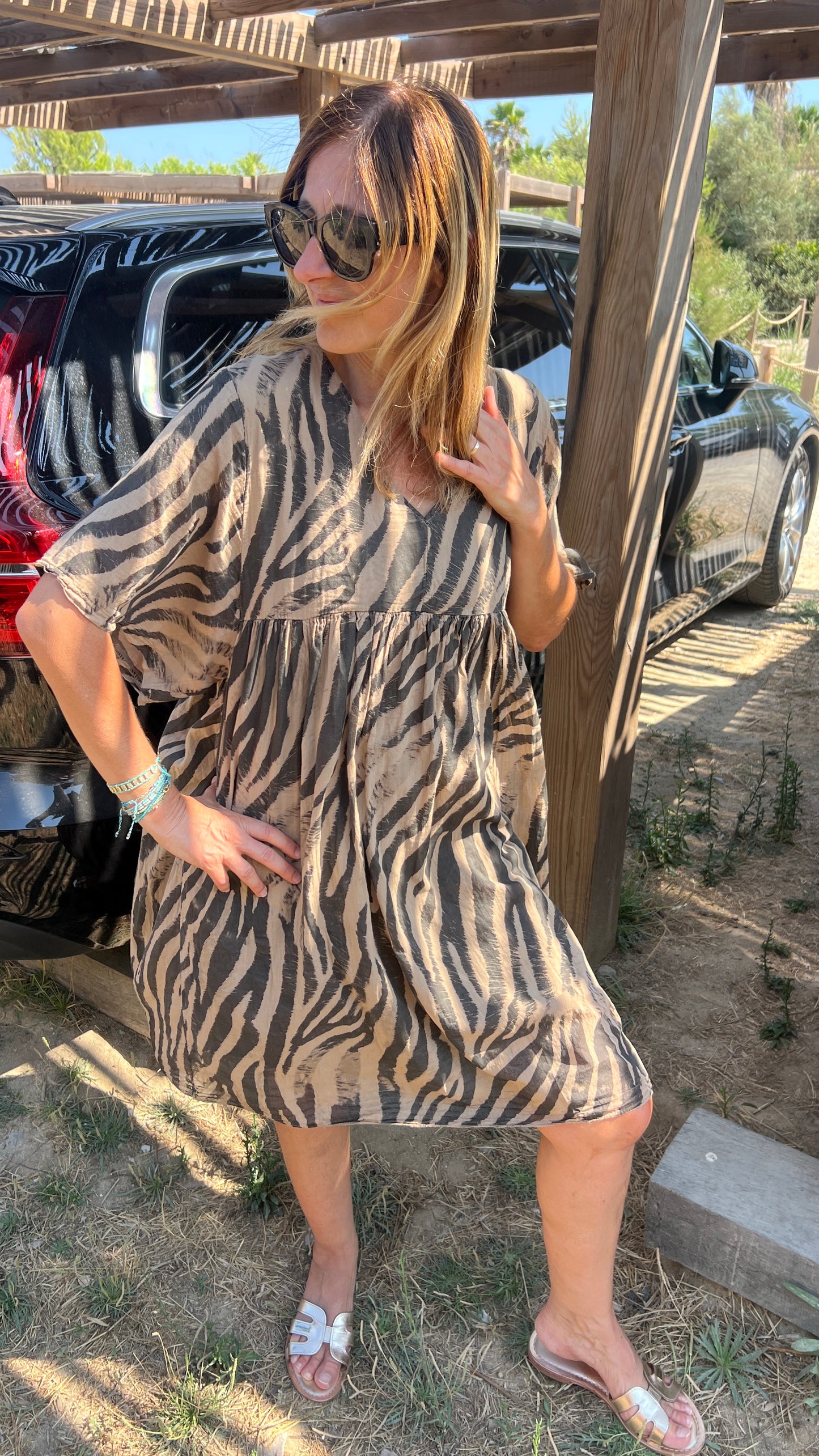 ROBE ZÉBRÉE CAMEL/BEIGE