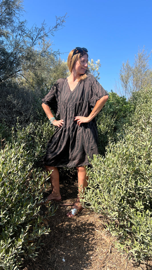 ROBE ZÉBRÉE CHOCOLAT/NOIR