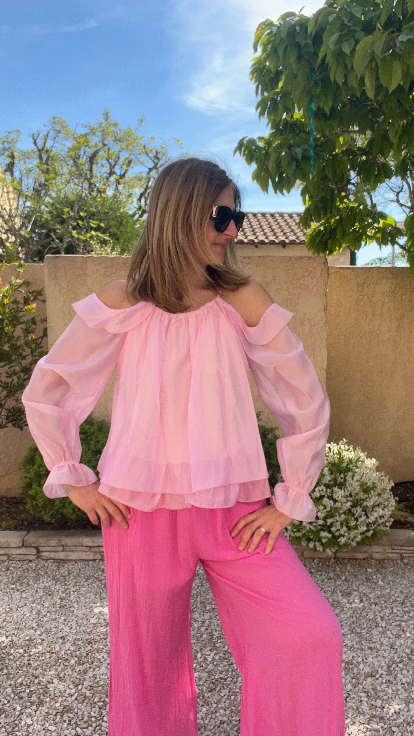 CHEMISIER ROSE EPAULES DÉNUDÉES