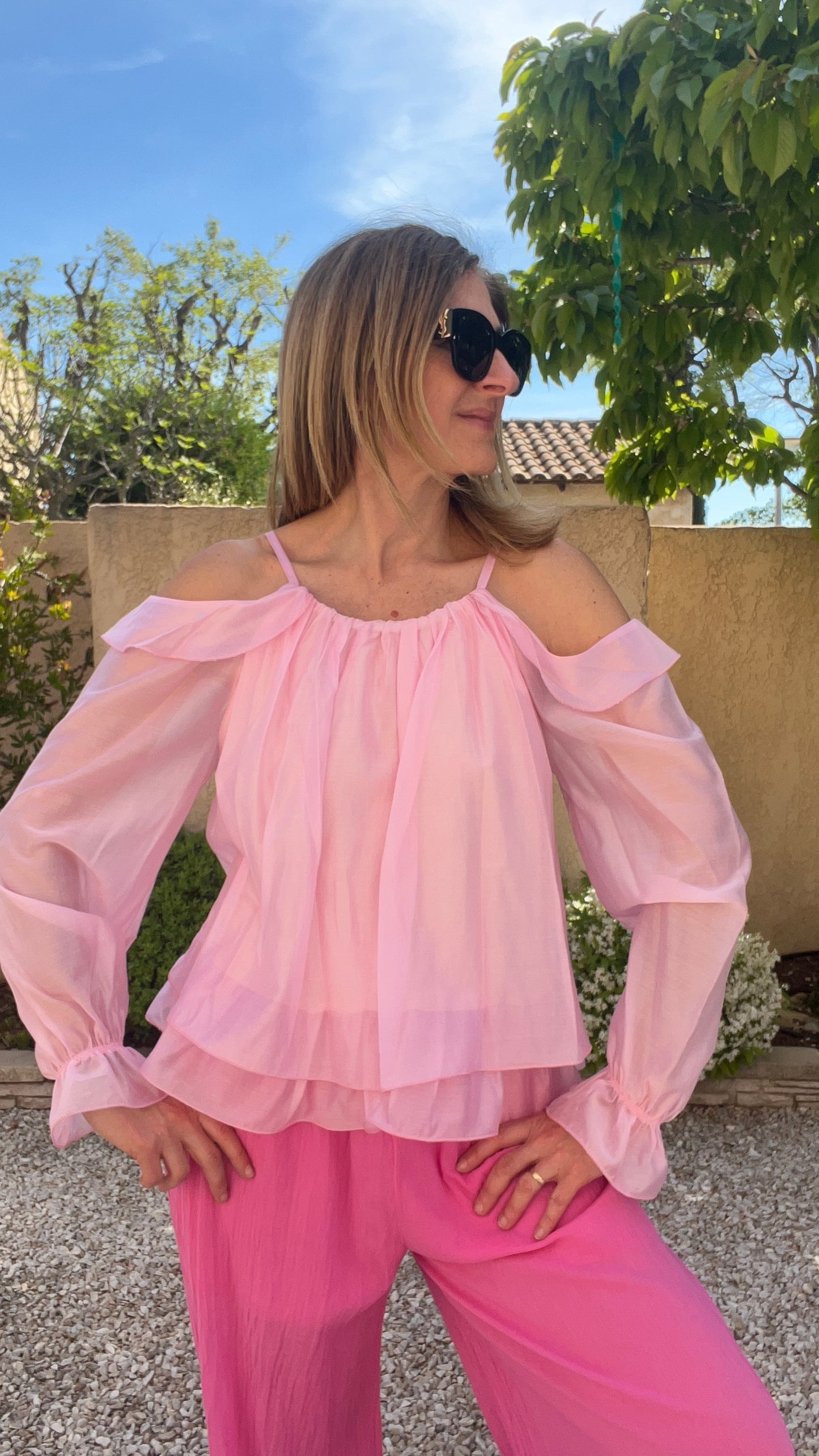 CHEMISIER ROSE EPAULES DÉNUDÉES
