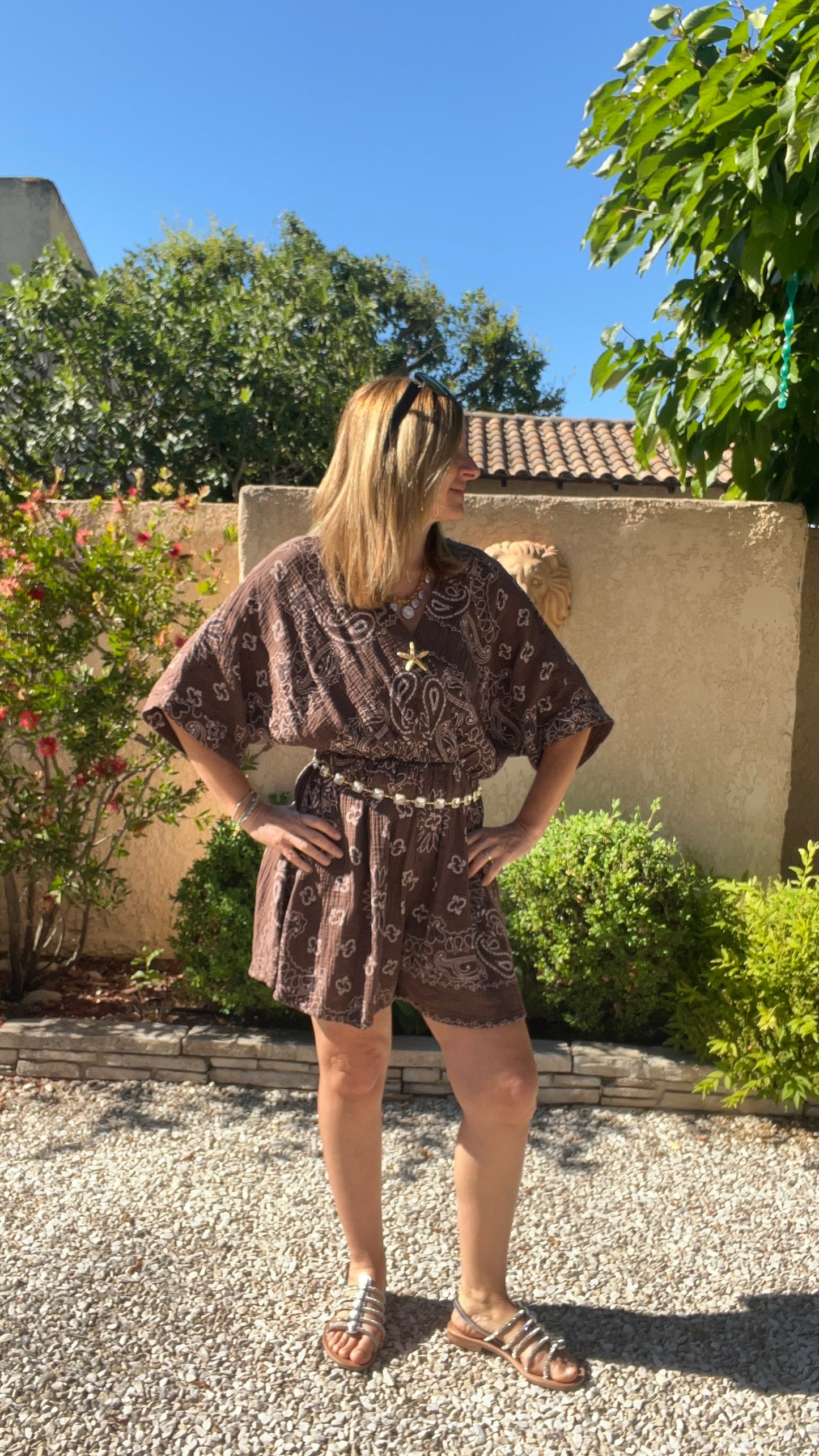 COMBISHORT CHOCOLAT GAZE DE COTON BANDANA