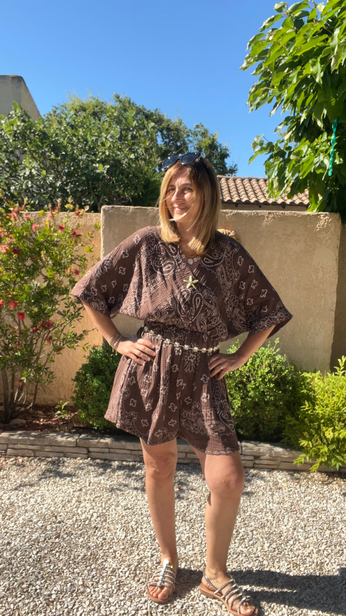 COMBISHORT CHOCOLAT GAZE DE COTON BANDANA