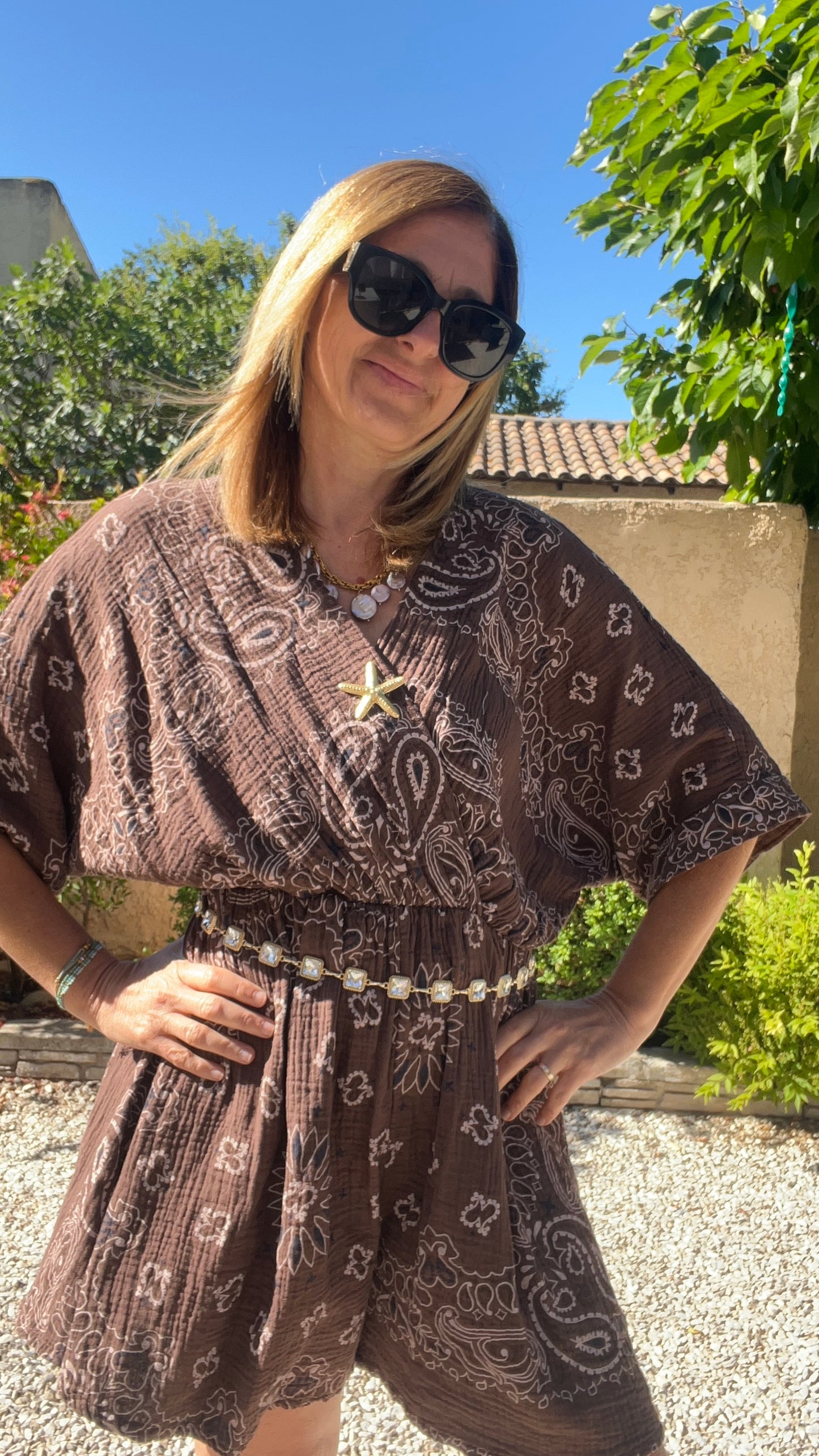COMBISHORT CHOCOLAT GAZE DE COTON BANDANA