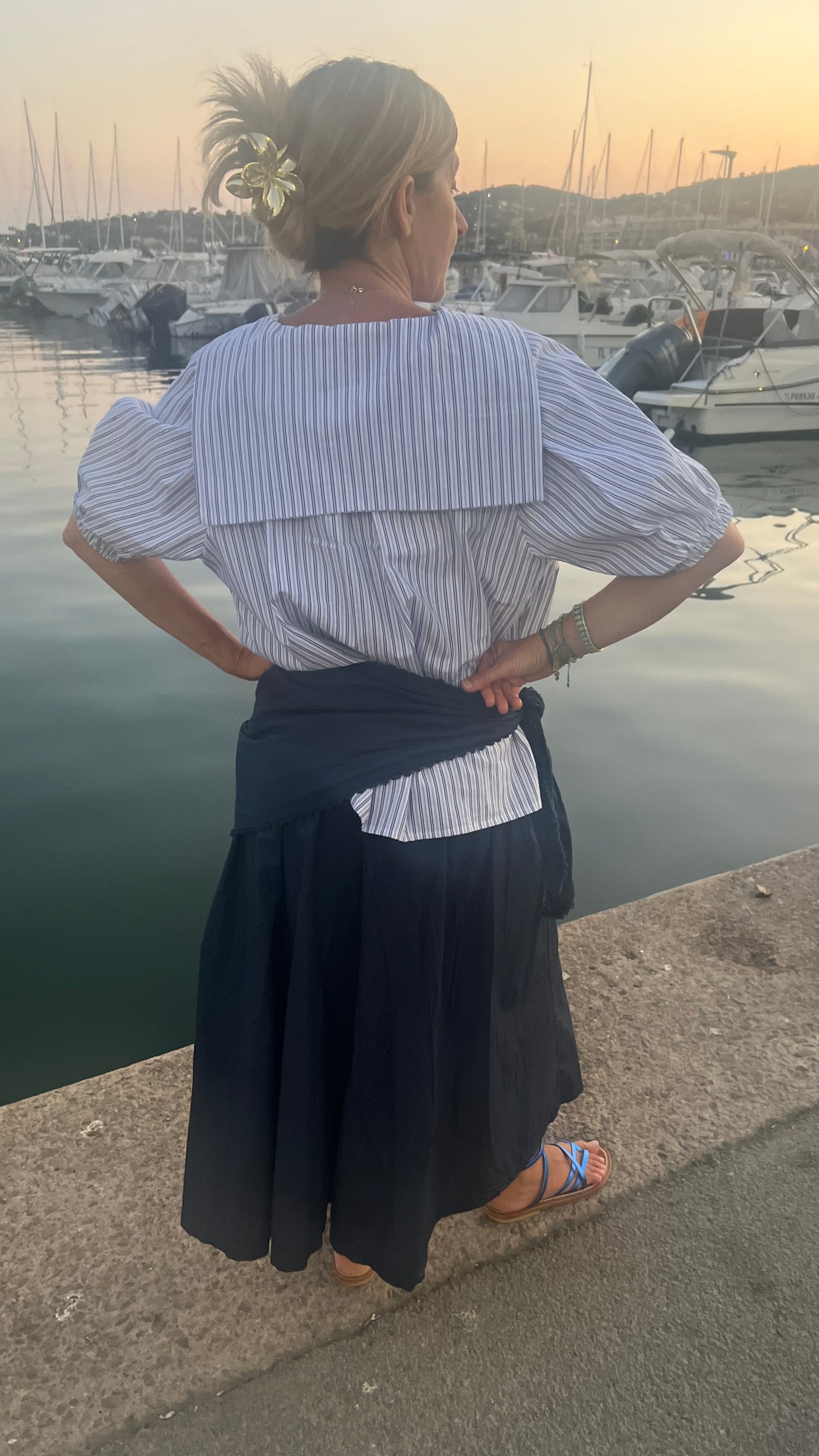 CHEMISIER PETITES RAYURES BLEUE/BLANC COL MARIN