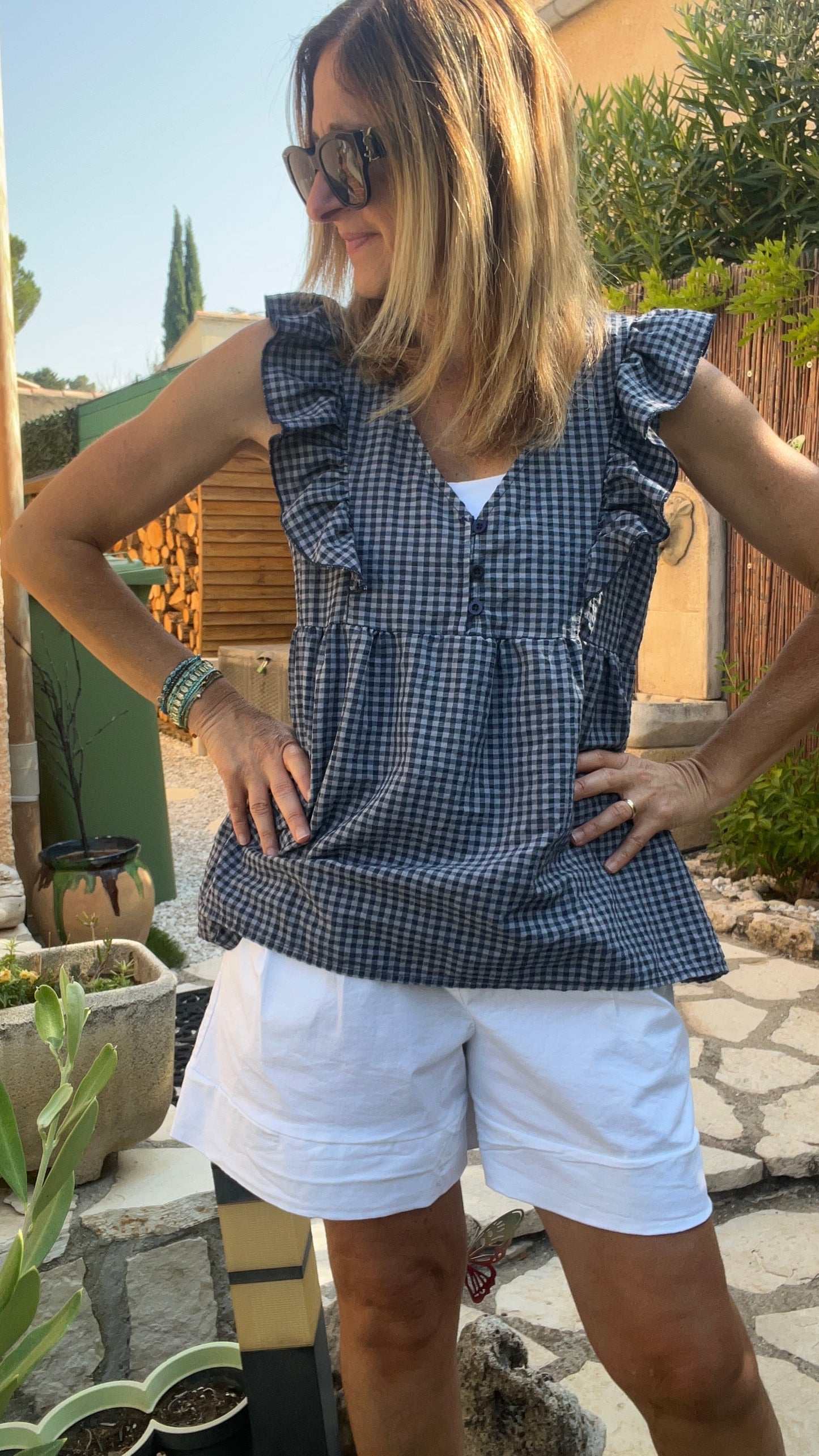 CHEMISIER VICHY BLEU MARINE/BLANC