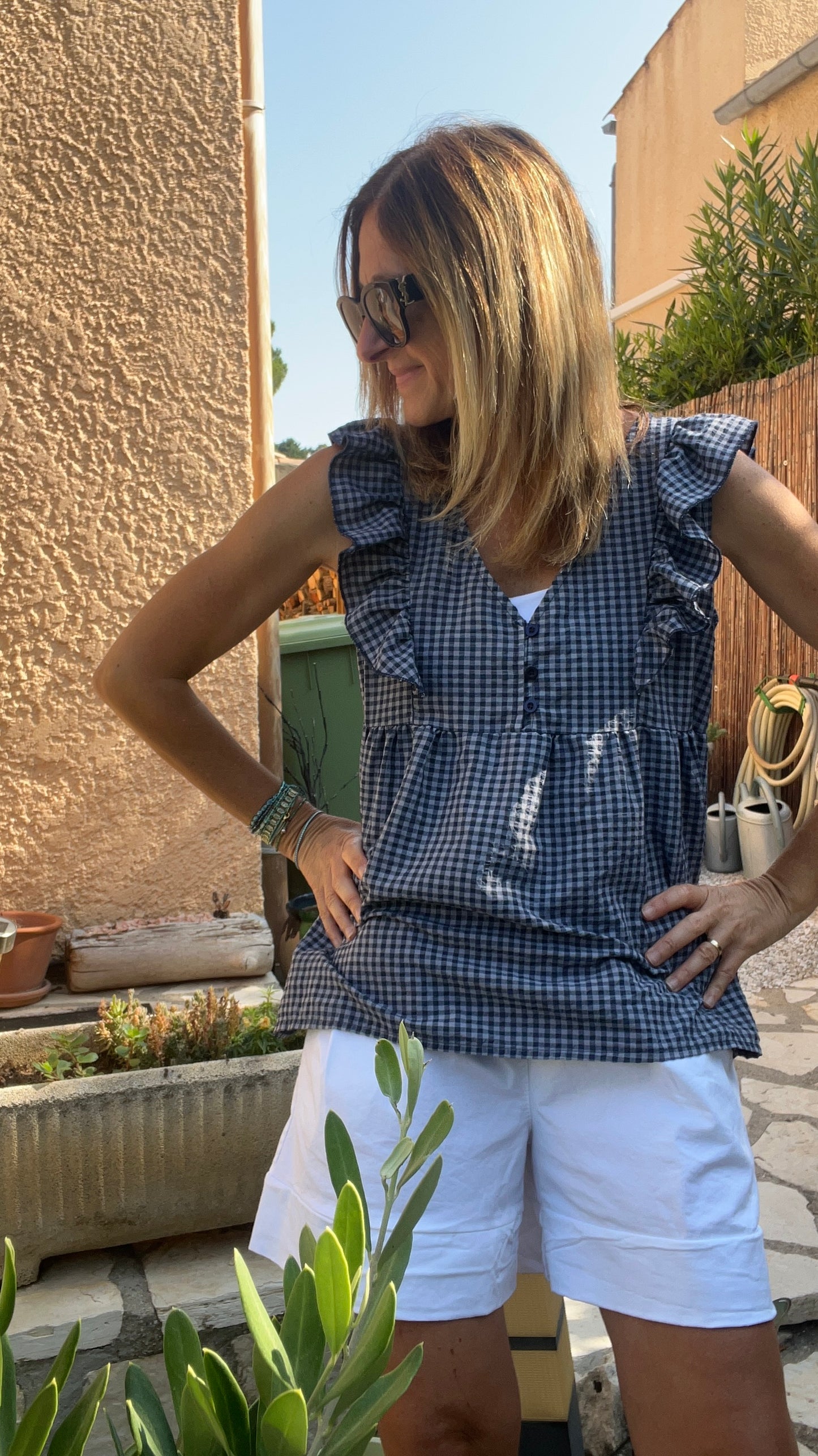 CHEMISIER VICHY BLEU MARINE/BLANC