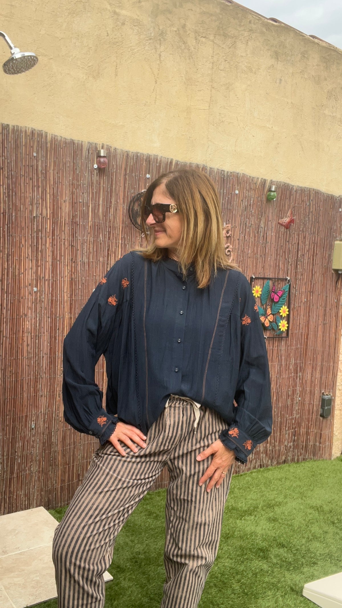 PANTALON RAYE VELOURS "BLEU/BEIGE"