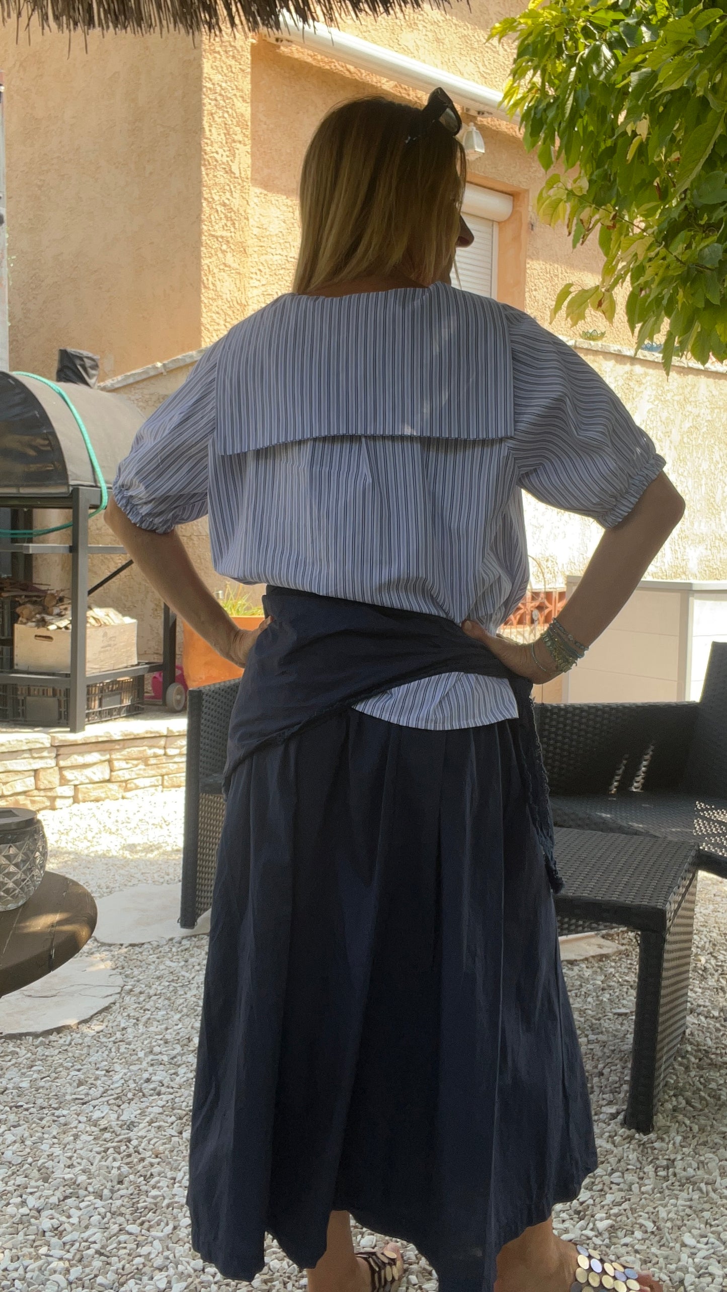 CHEMISIER PETITES RAYURES BLEUE/BLANC COL MARIN