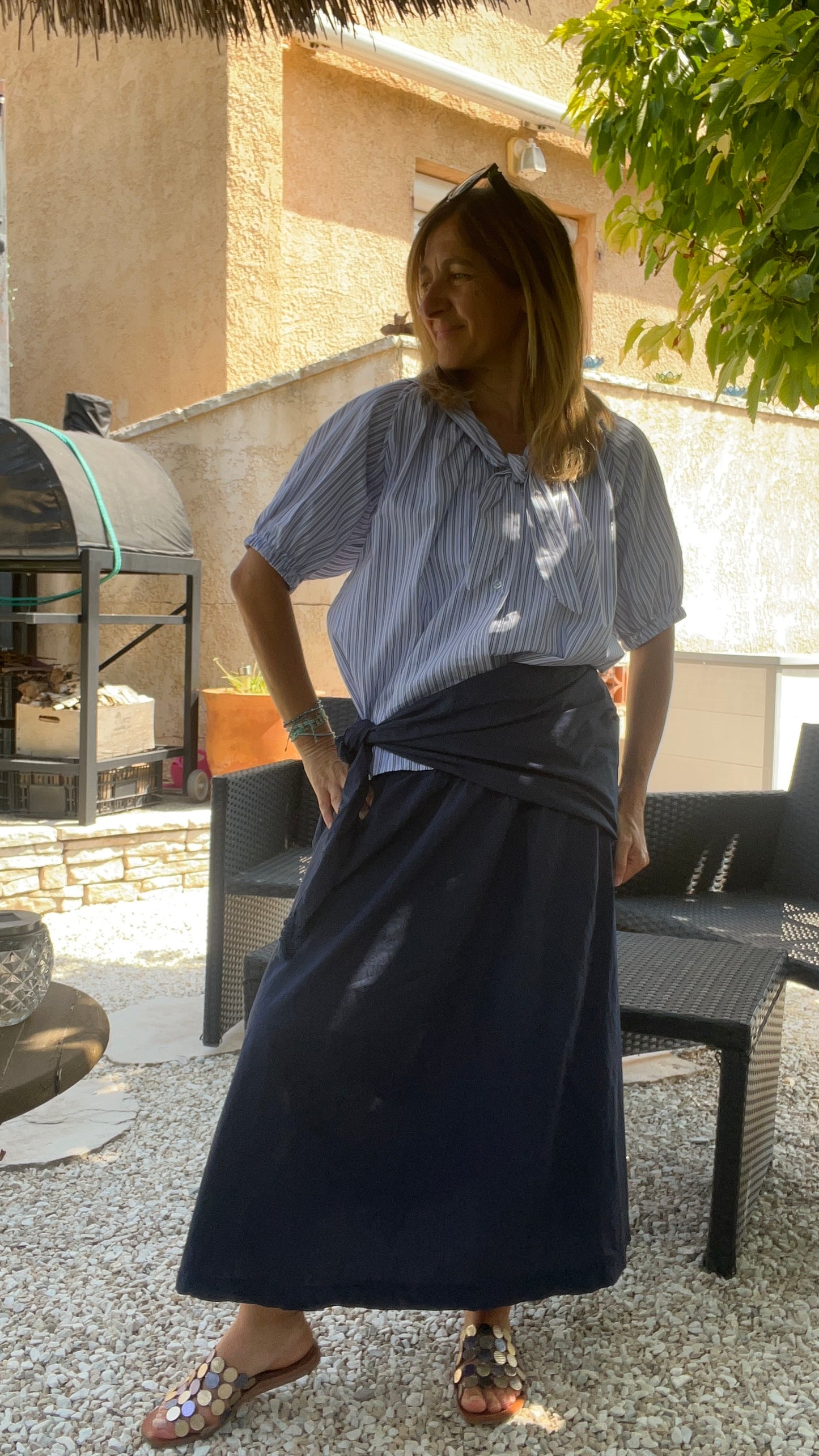 CHEMISIER PETITES RAYURES BLEUE/BLANC COL MARIN