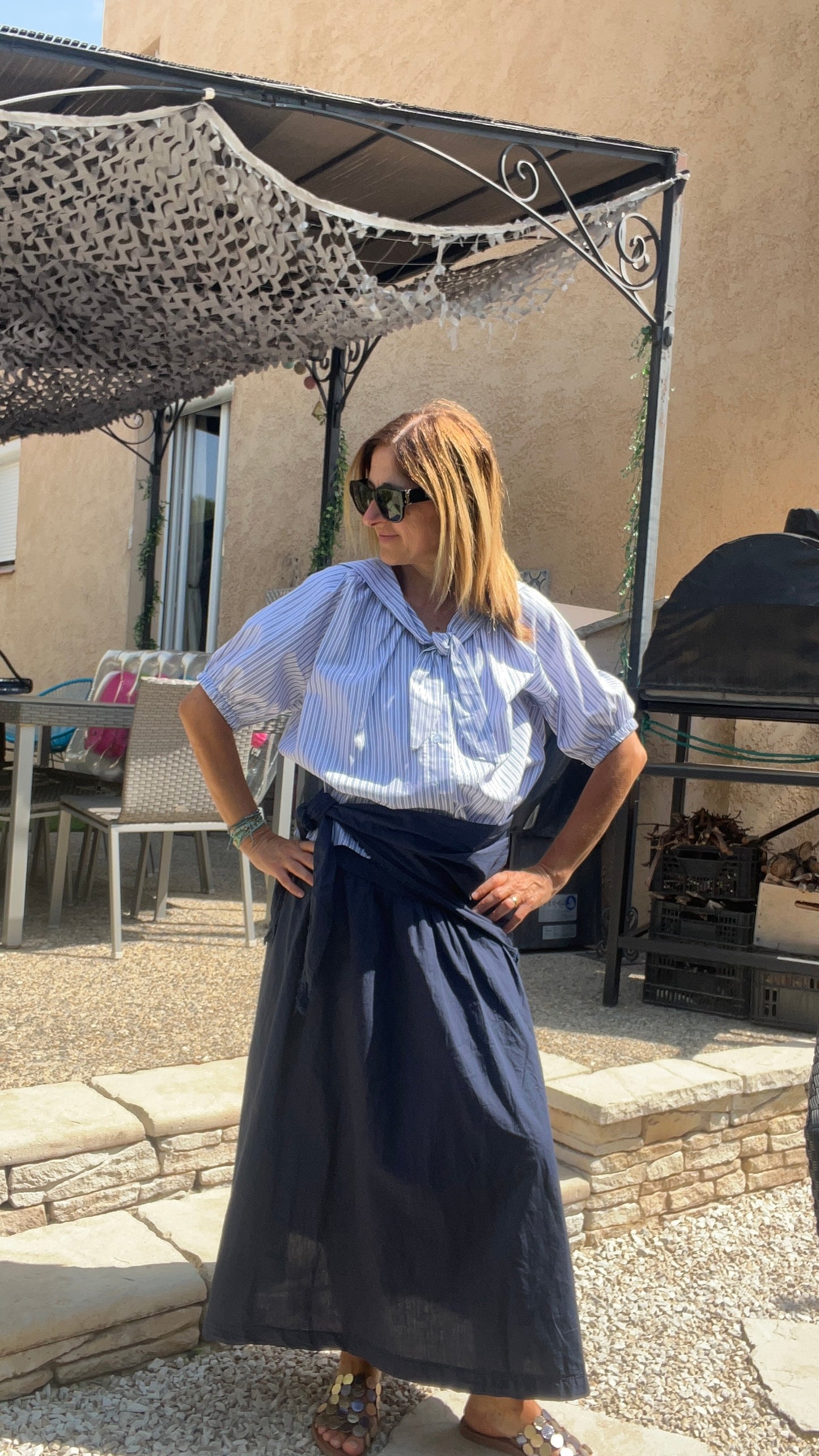CHEMISIER PETITES RAYURES BLEUE/BLANC COL MARIN