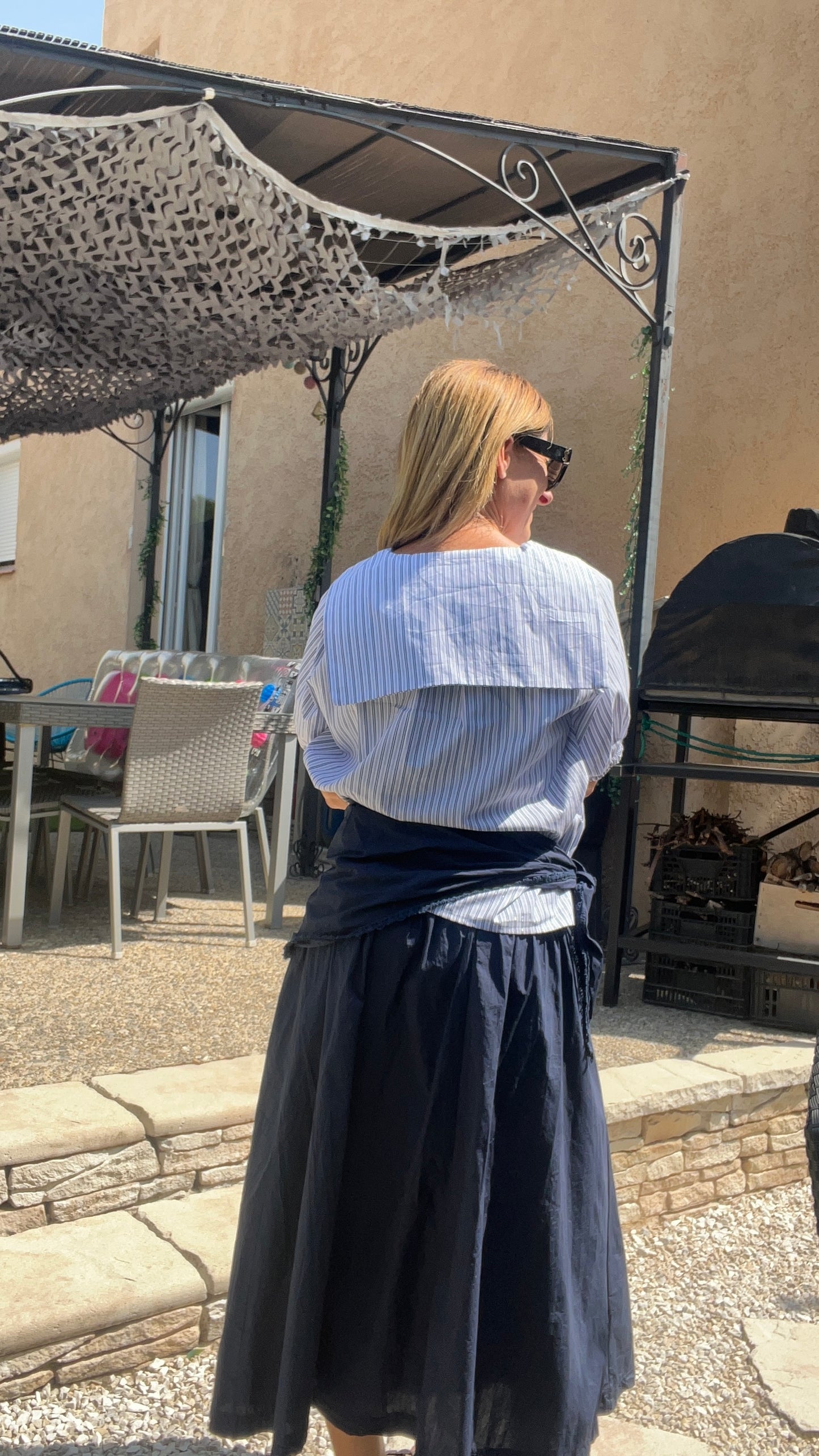 CHEMISIER PETITES RAYURES BLEUE/BLANC COL MARIN