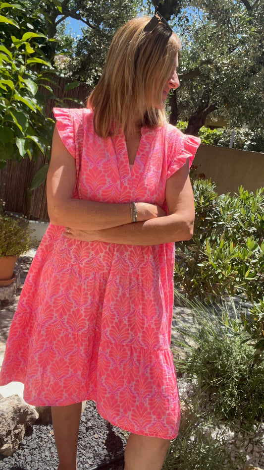 ROBE ROSE/ORANGÉ/PARME FLEURI