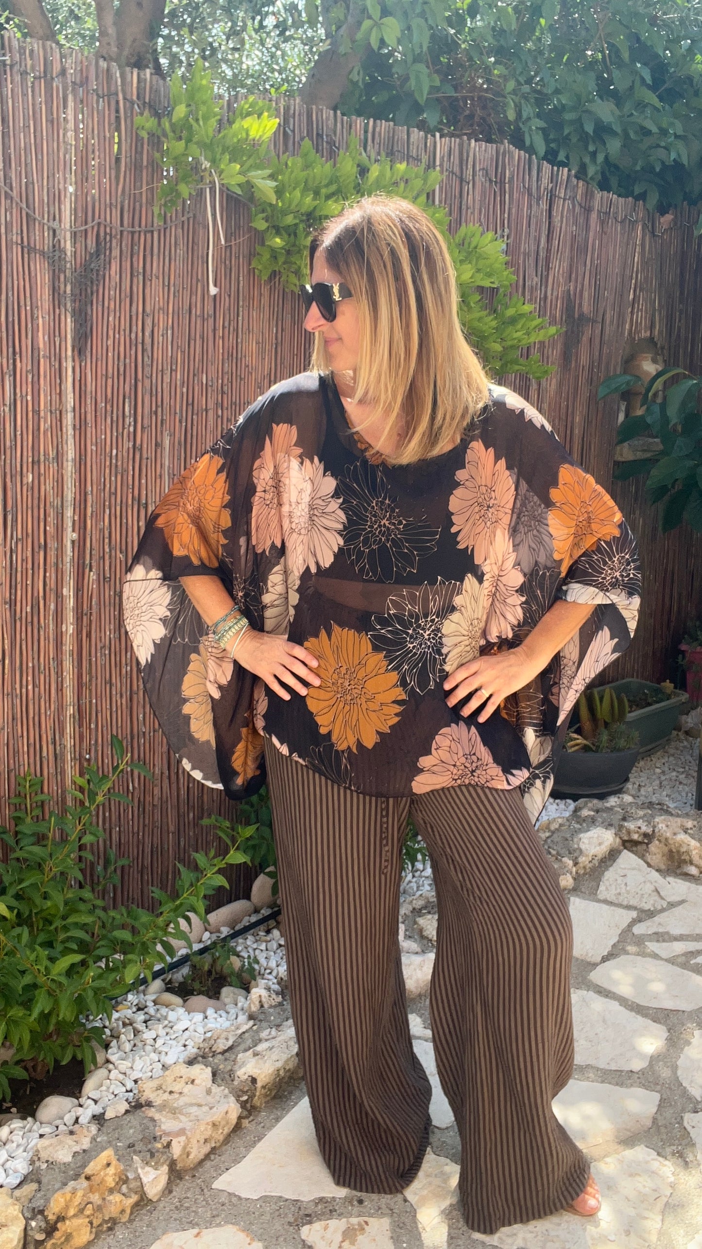 PANTALON FLUIDE RAYÉ CHOCOLAT GAZE DE COTON