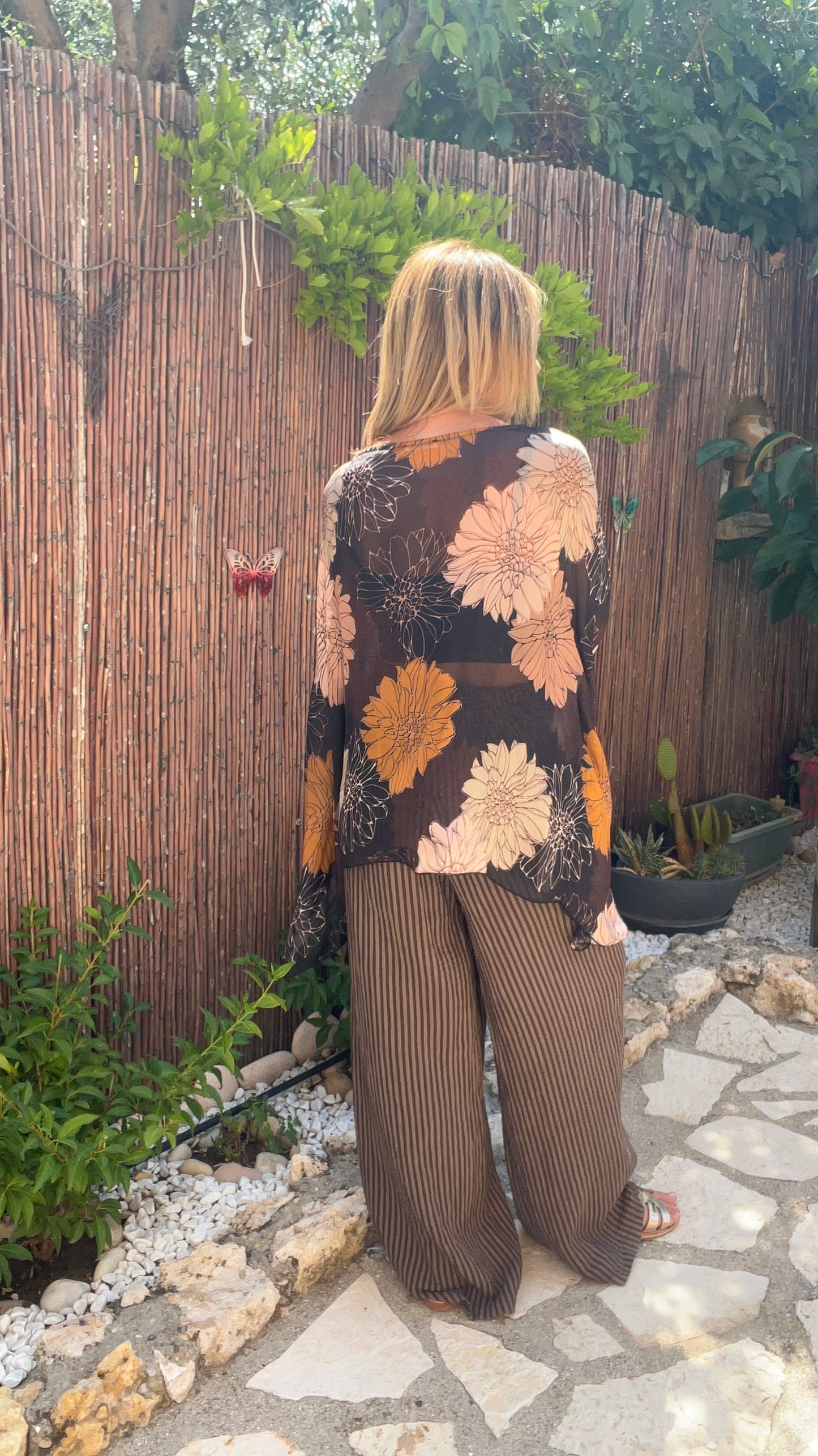 PANTALON FLUIDE RAYÉ CHOCOLAT GAZE DE COTON
