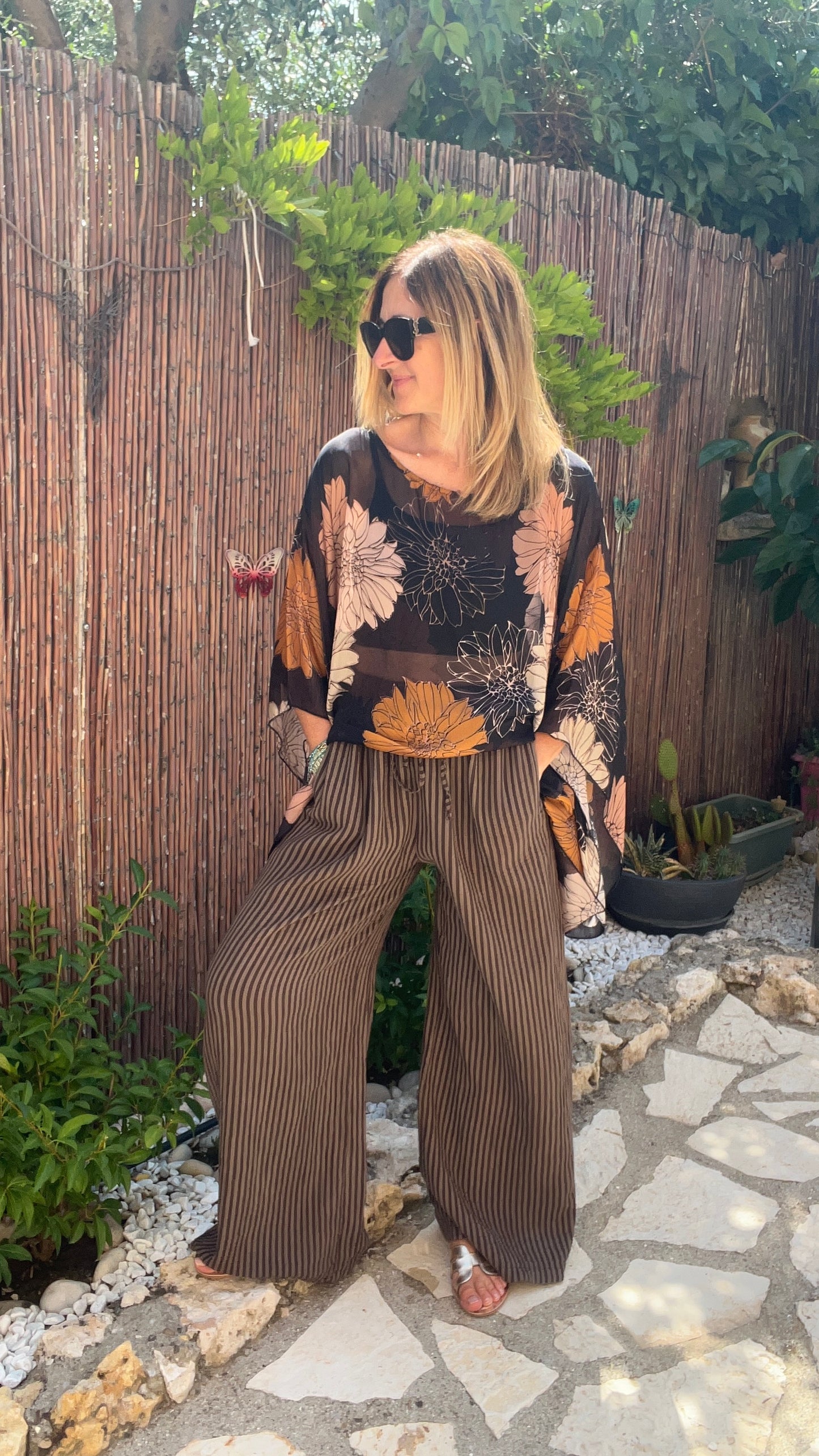 PONCHO FLEURI CHOCOLAT/BEIGE/ROUILLE