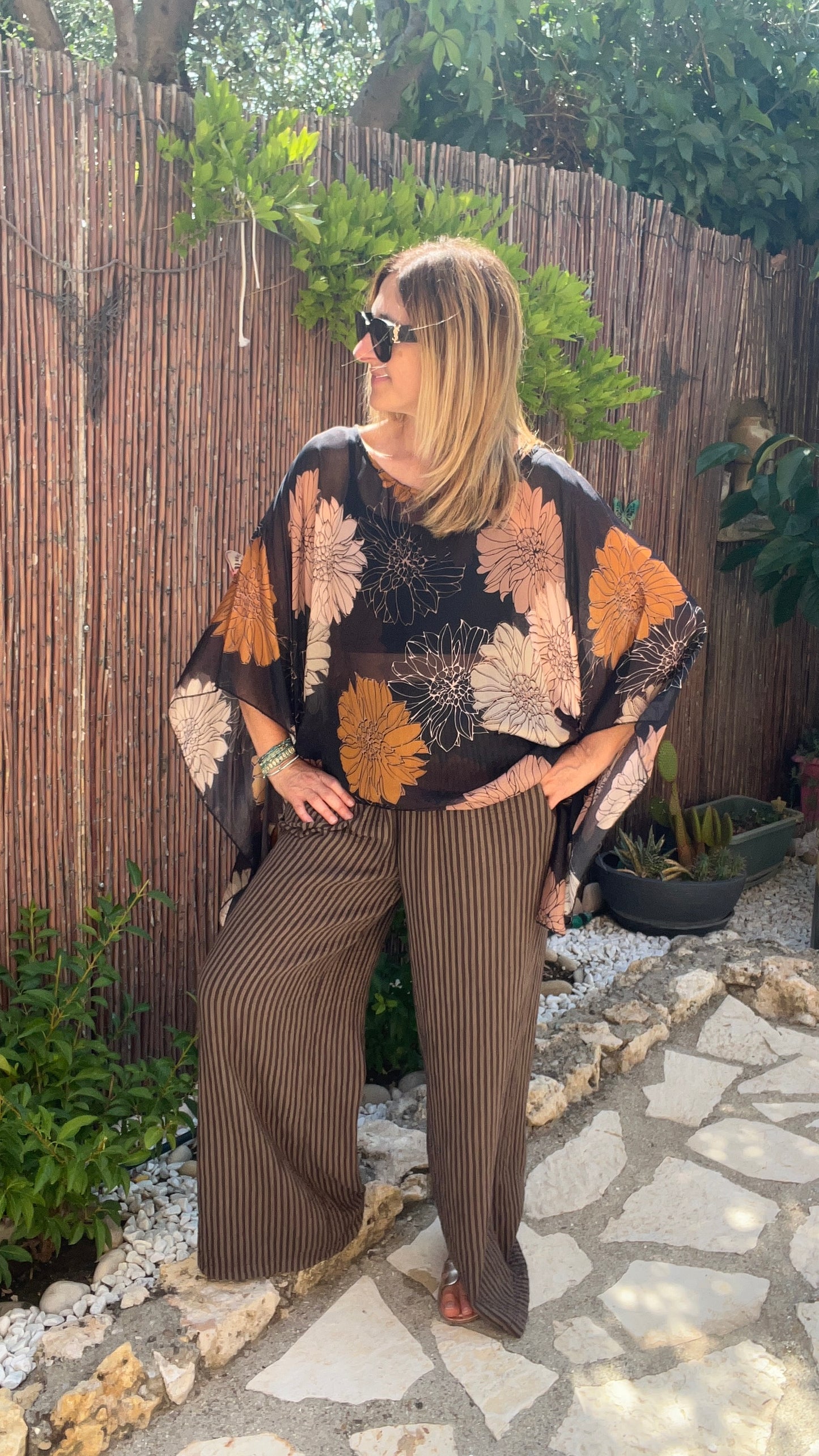 PONCHO FLEURI CHOCOLAT/BEIGE/ROUILLE
