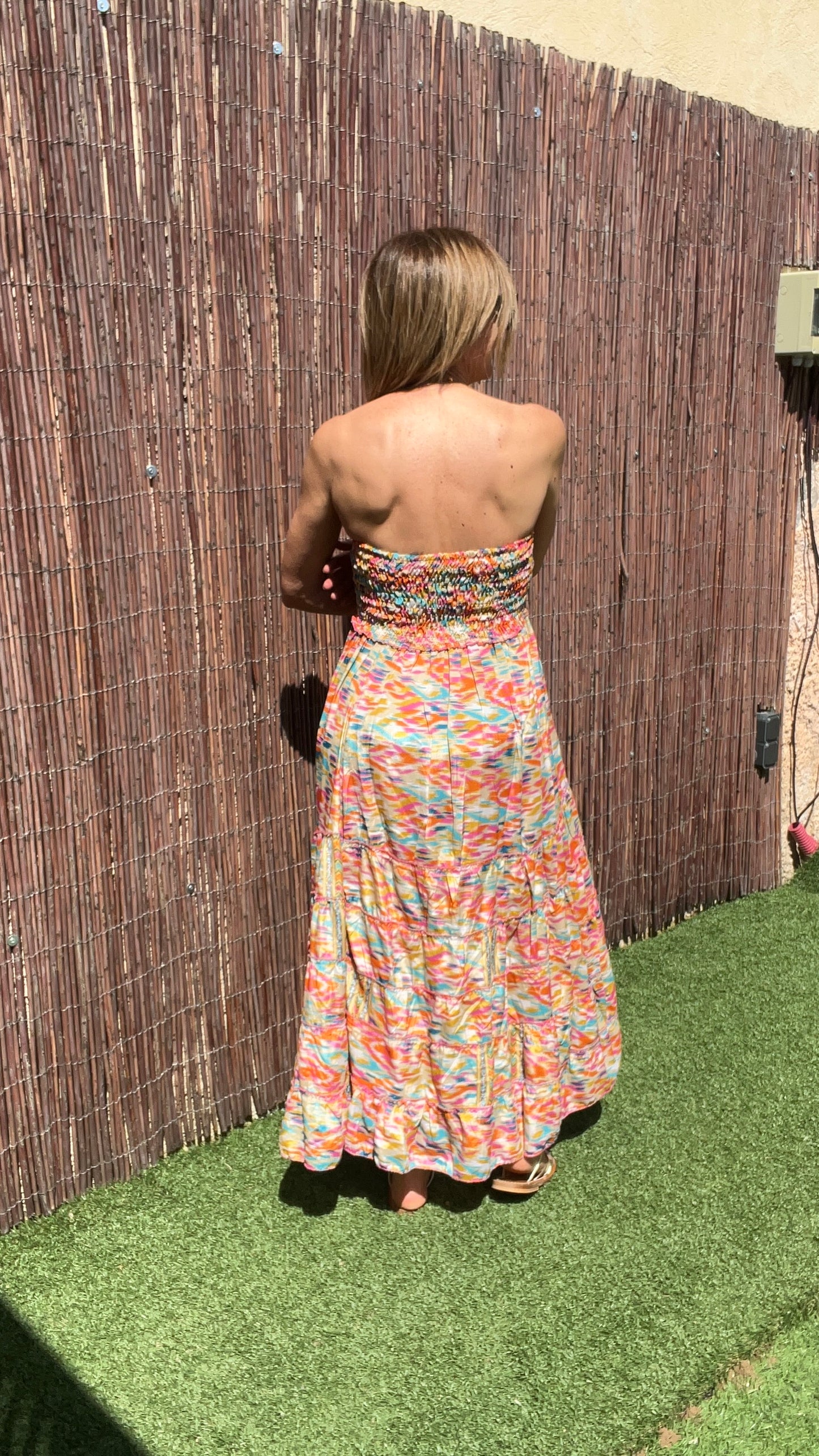 ROBE 2EN1 BUSTIER ORANGE/TURQUOISE/BEIGE