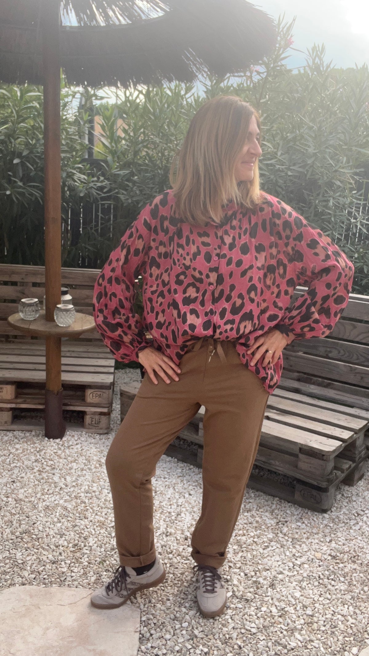 CHEMISIER LEOPARD ROSE/NOIR/BEIGE COLORE