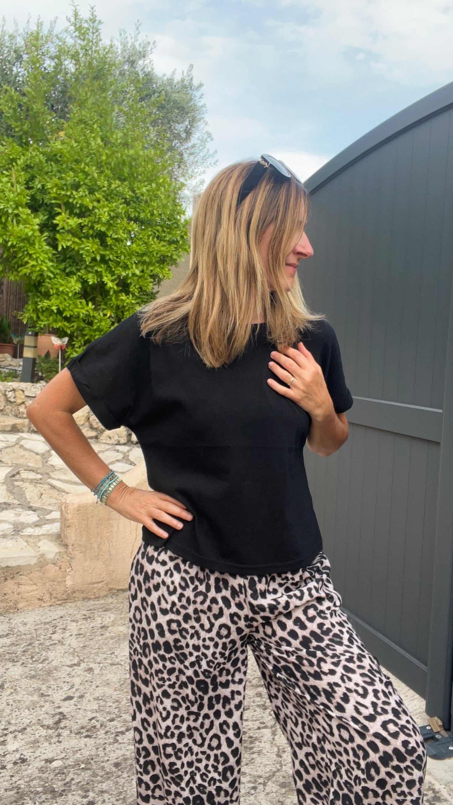 PANTALON FLUIDE LEOPARD BEIGE/NOIR