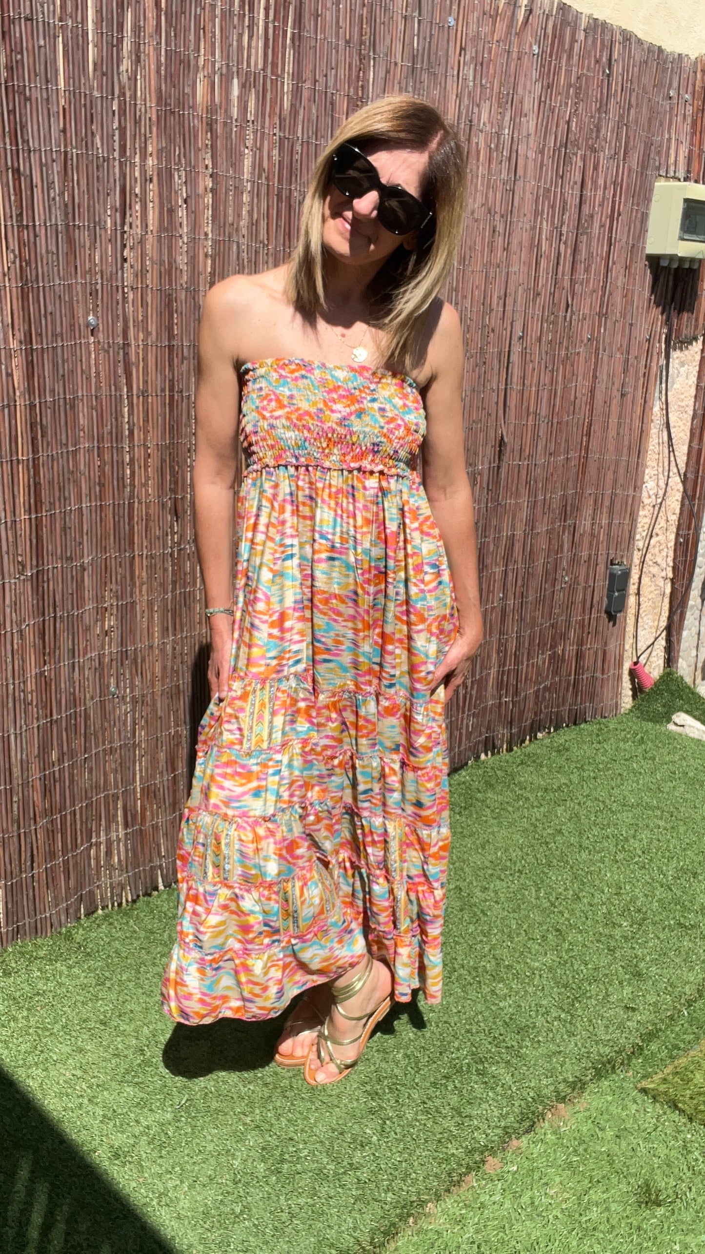 ROBE 2EN1 BUSTIER ORANGE/TURQUOISE/BEIGE